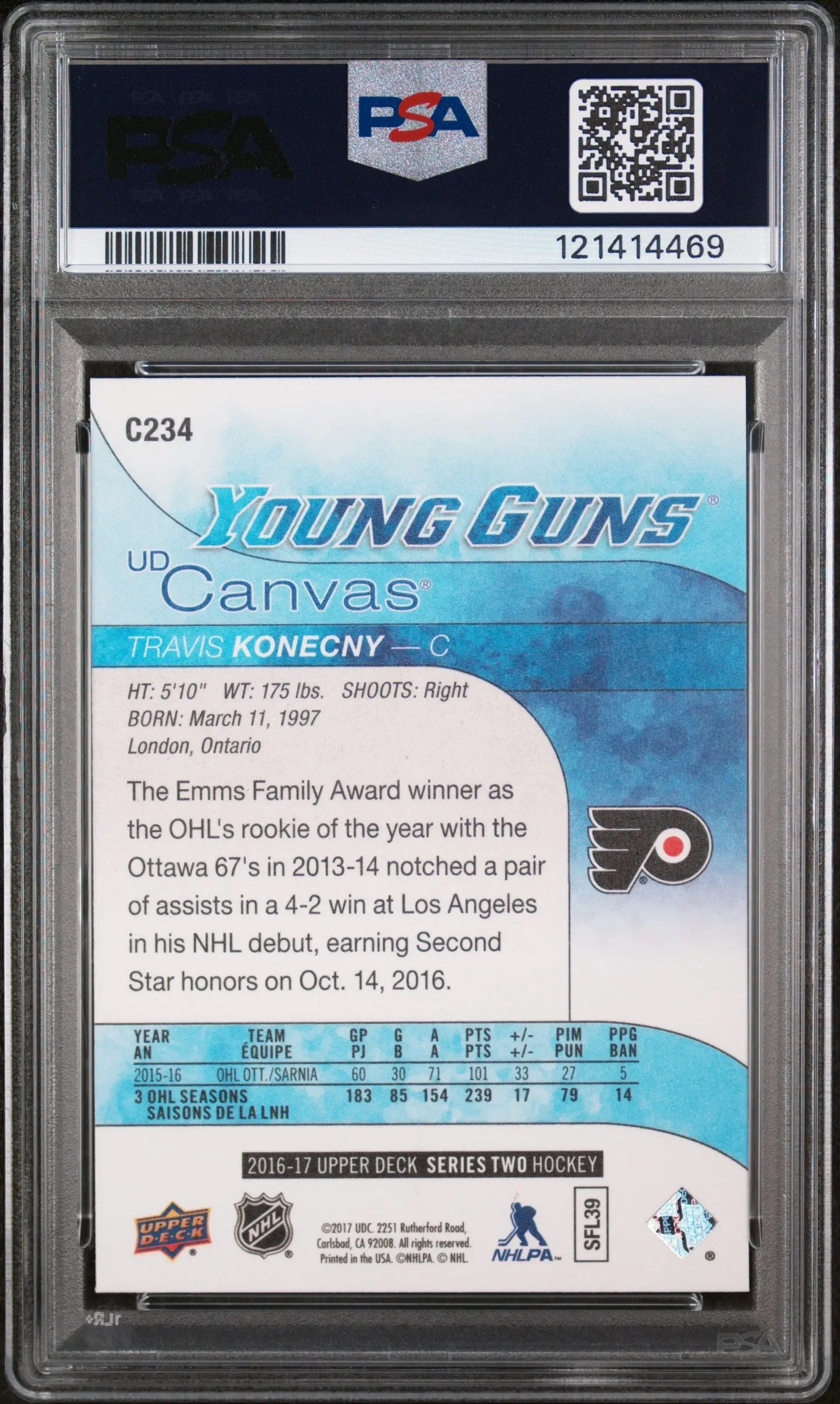 Travis Konecny PSA 10 Young Guns Canvas RC Rookie 2016-17 16-17 UD Upper Deck 