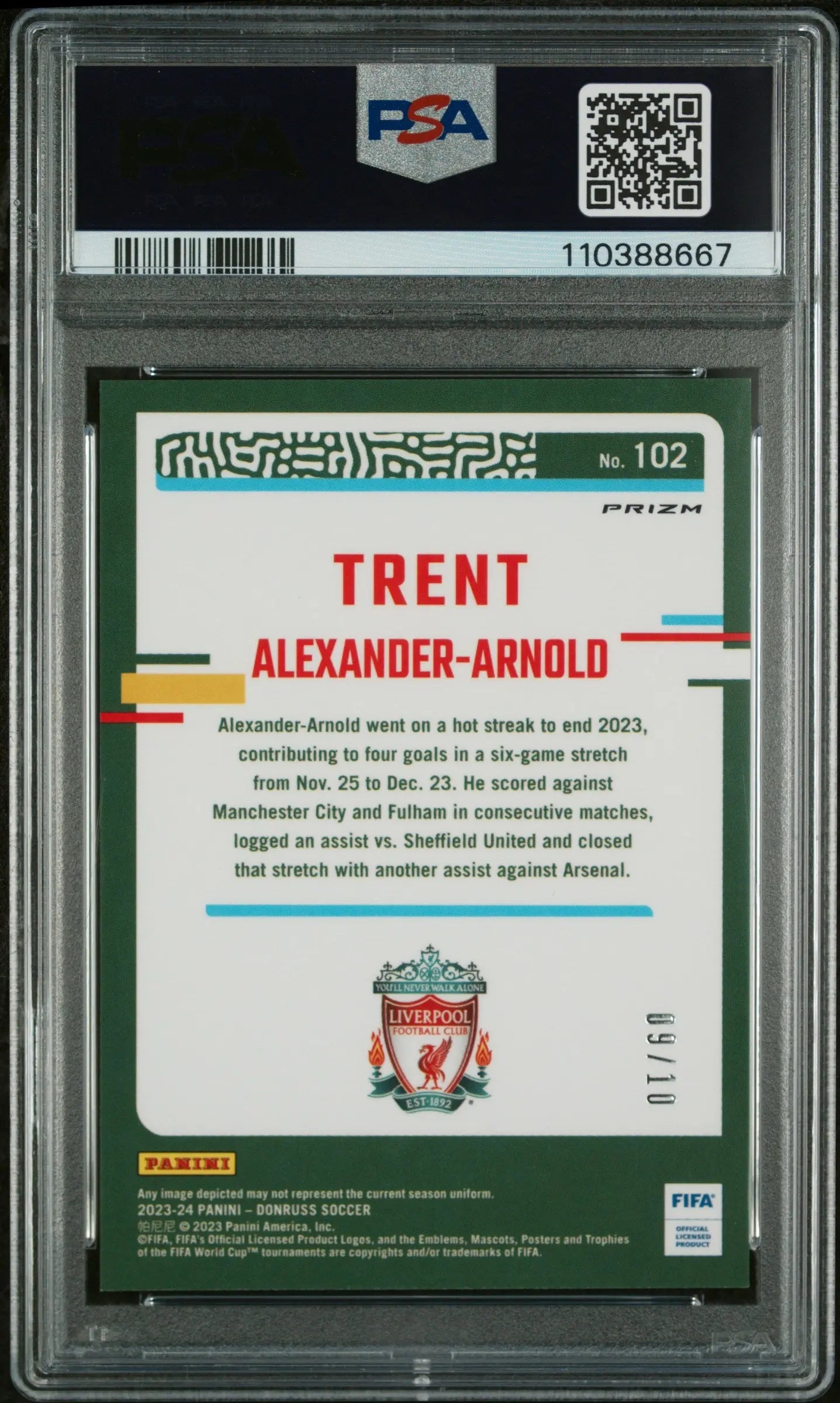 Trent Alexander-Arnold /10 PSA 10 GOLD 2023-24 Donruss FIFA Optic 