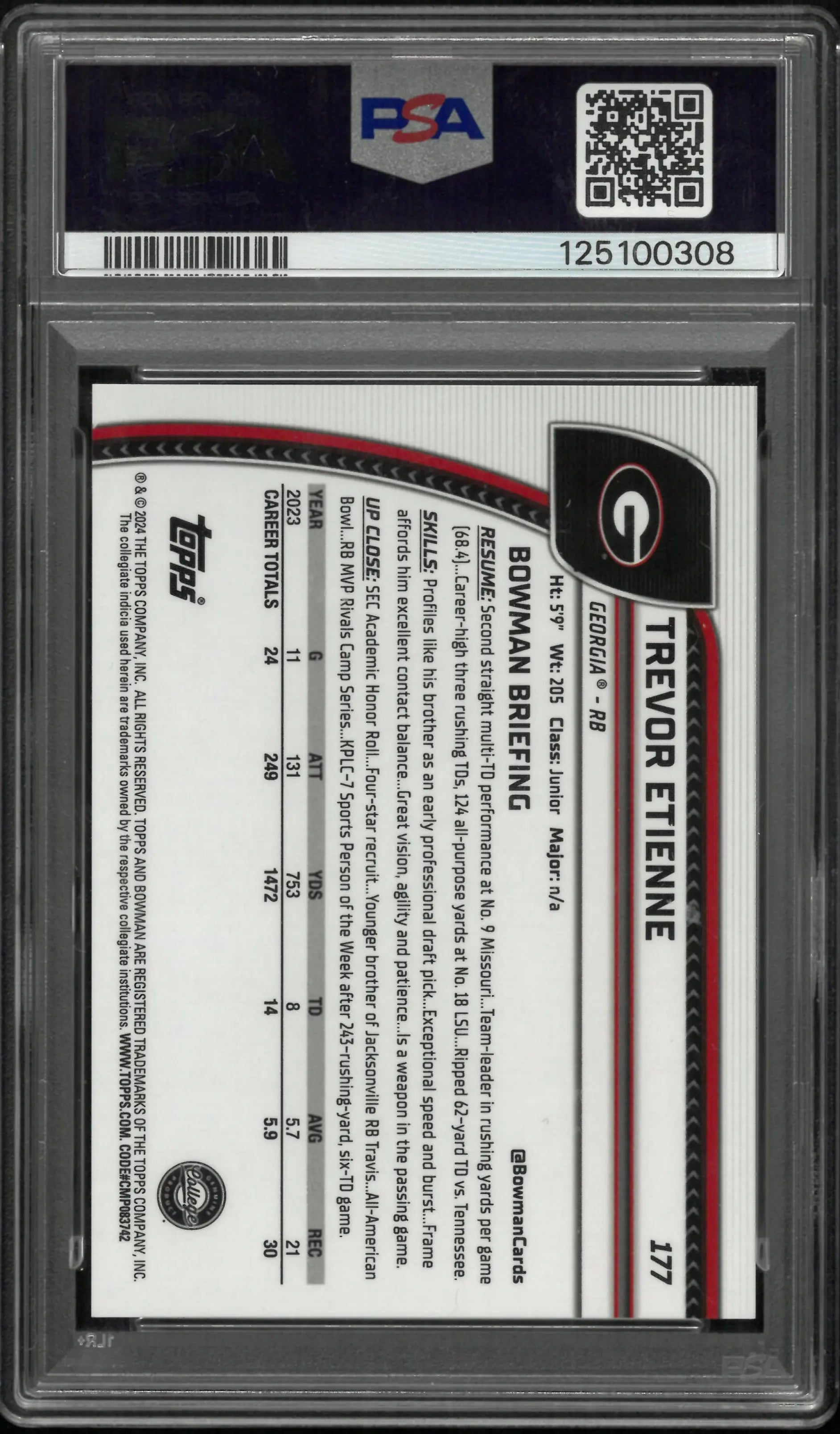 Trevor Etienne /75 Yellow Refractor PSA 10 2024 Bowman U Chrome Sapphire 