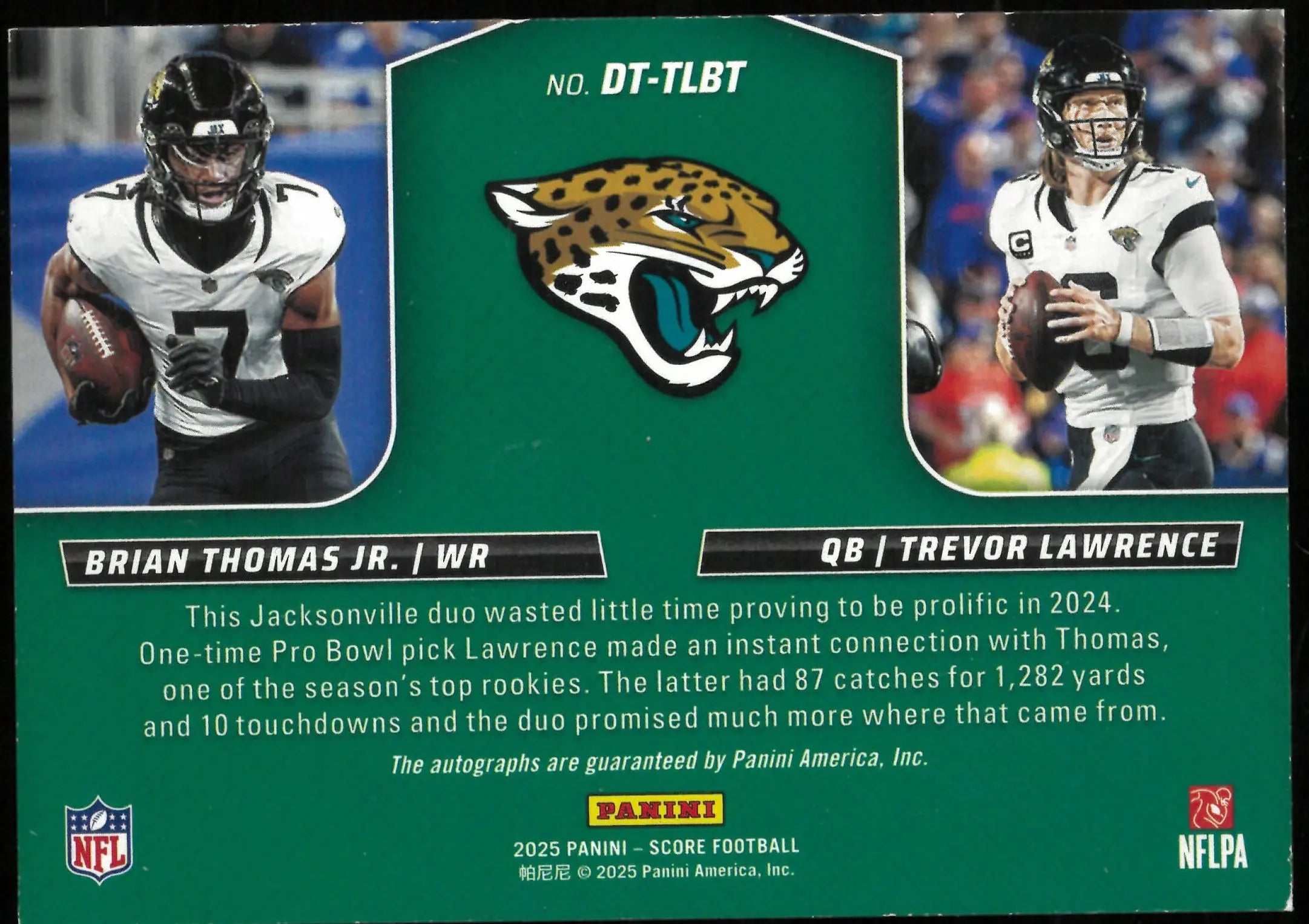 Trevor Lawrence Brian Thomas Auto Double Trouble /100 2025 Score Jaguars 