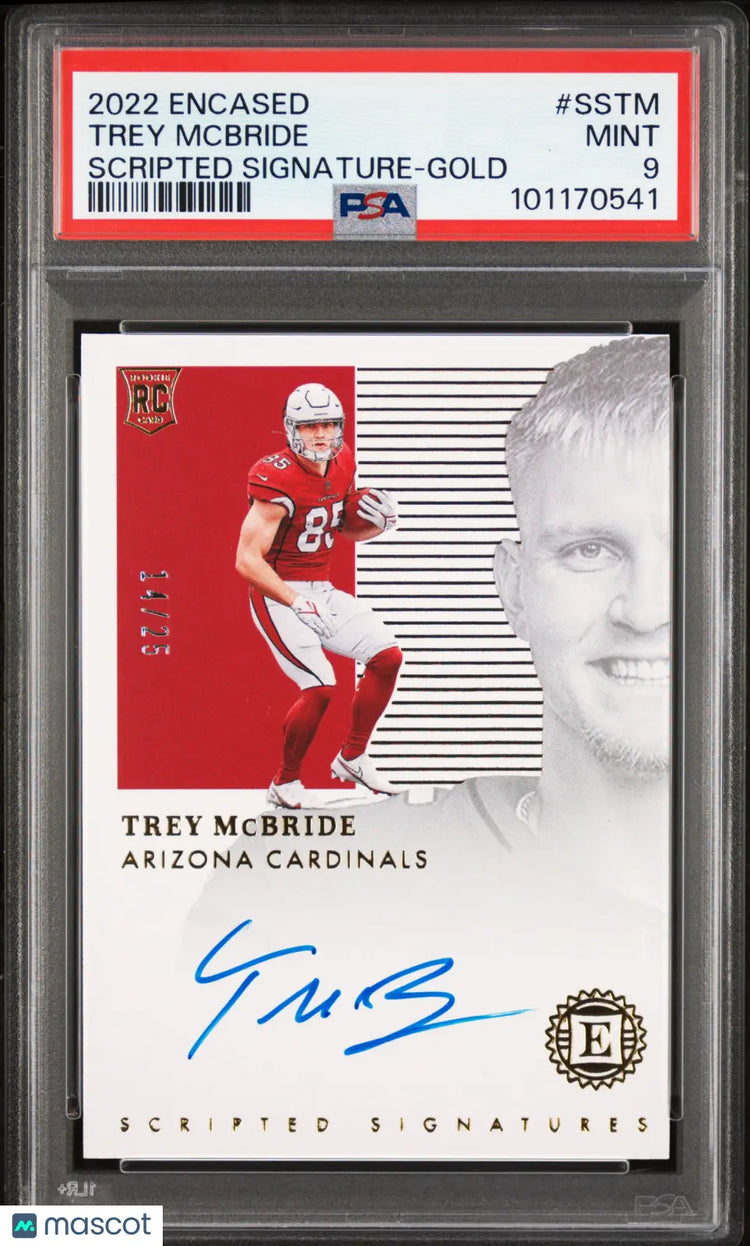 Trey Mcbride Gold /25 PSA 9 RC Rookie 2022 Panini Encased Scripted Signatures 