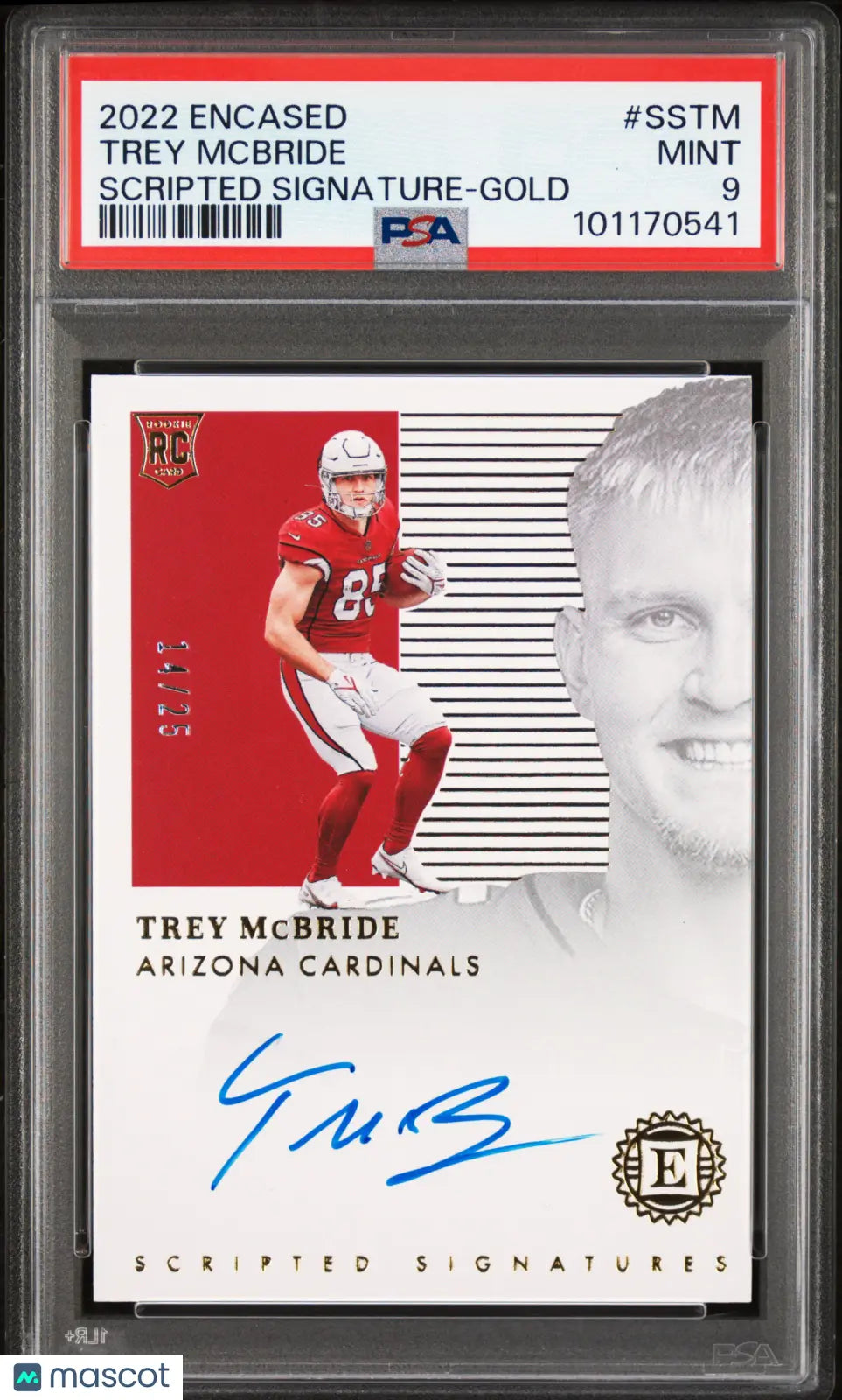 Trey Mcbride Gold /25 PSA 9 RC Rookie 2022 Panini Encased Scripted Signatures 