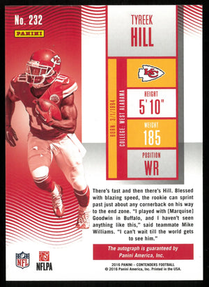 Tyreek Hill Rookie Ticket Auto Contenders 2016 Autograph 