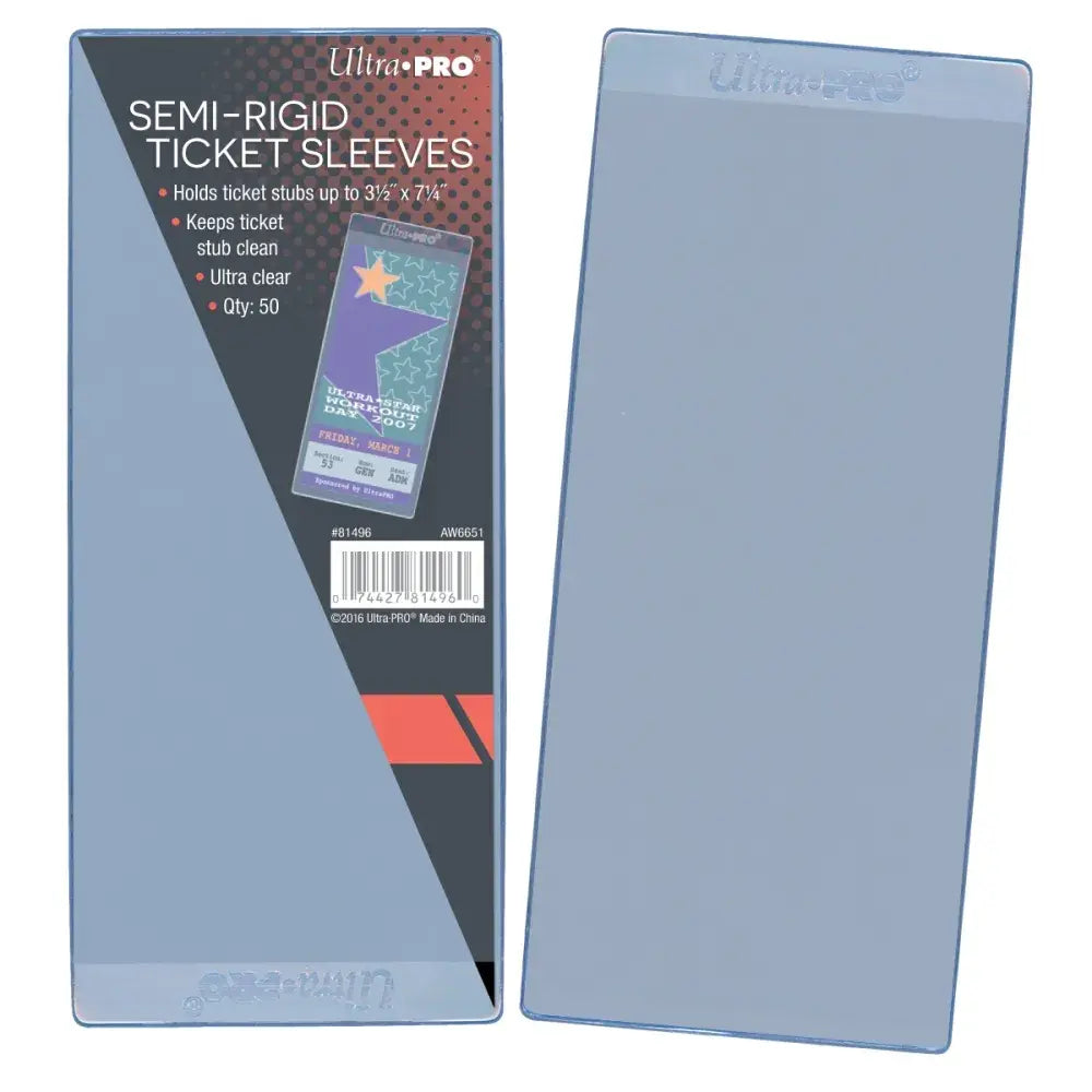 Ultra Pro 3-1/2″ x 7-1/4″ Semi-Rigid Ticket Sleeves (50 Count Pack) 