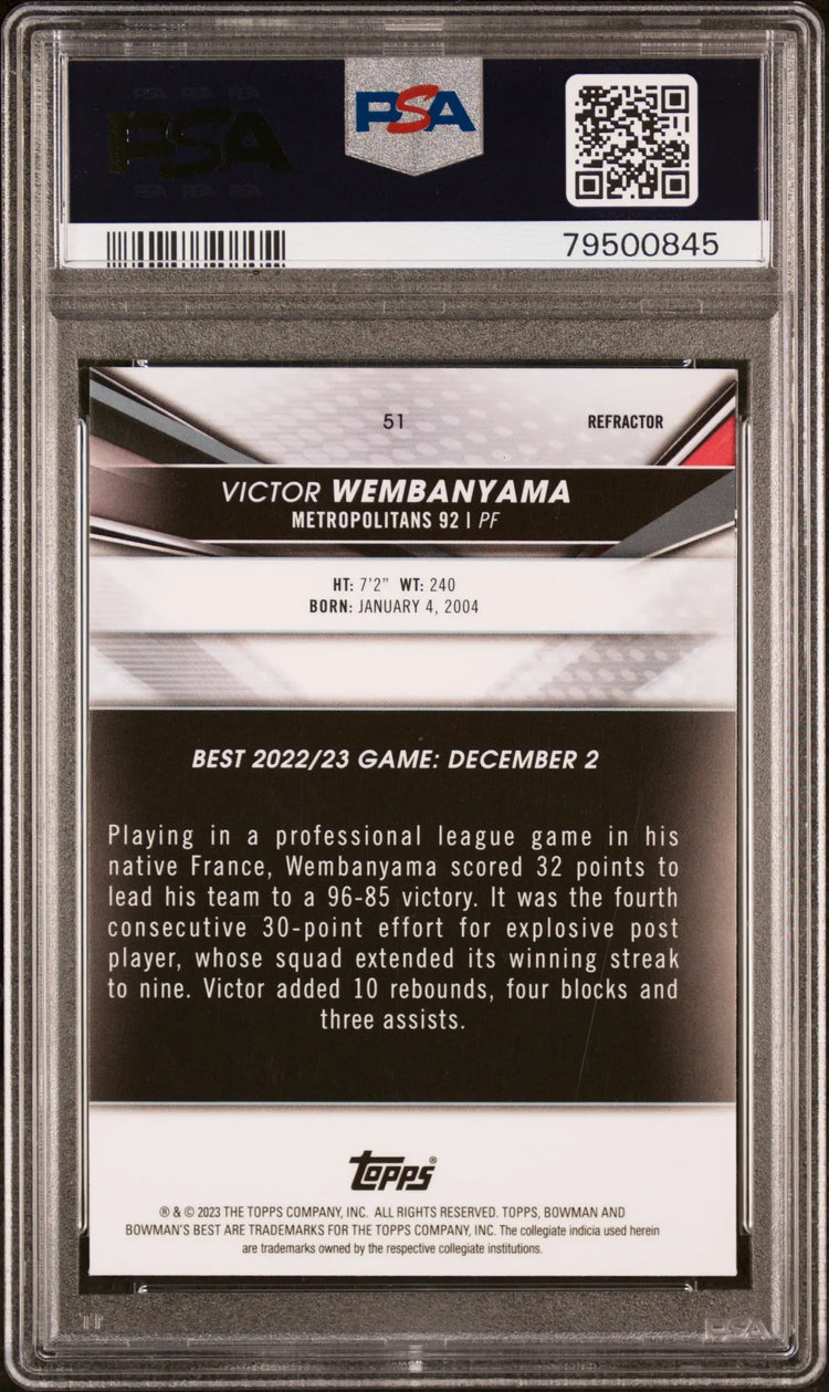 Victor Wembanyama PSA 10 RC Rookie 2022-23 Bowman's Best U Refractor 