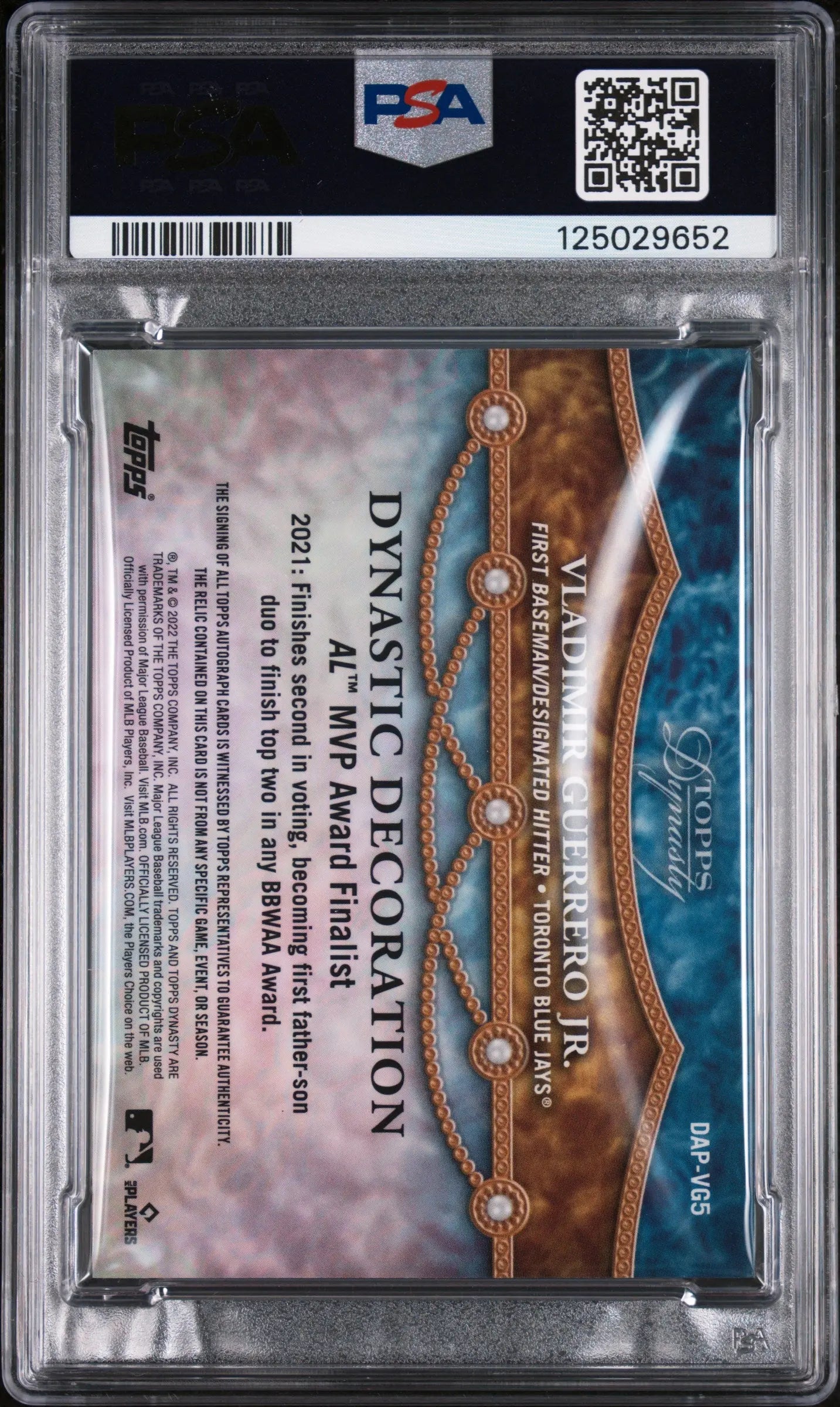 Vladimir Guerrero Jr PSA 9 /10 10/10 DYNASTY Patch Auto Autograph 2022
