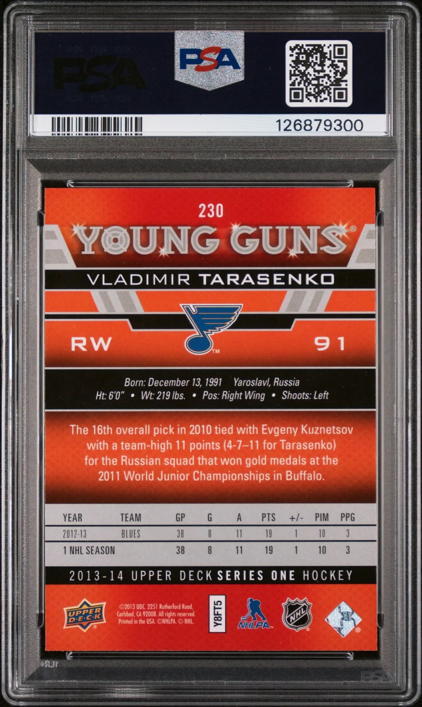 Vladimir Tarasenko Young Guns PSA 10 RC Rookie 2013-14 13-14 UD Upper Deck 
