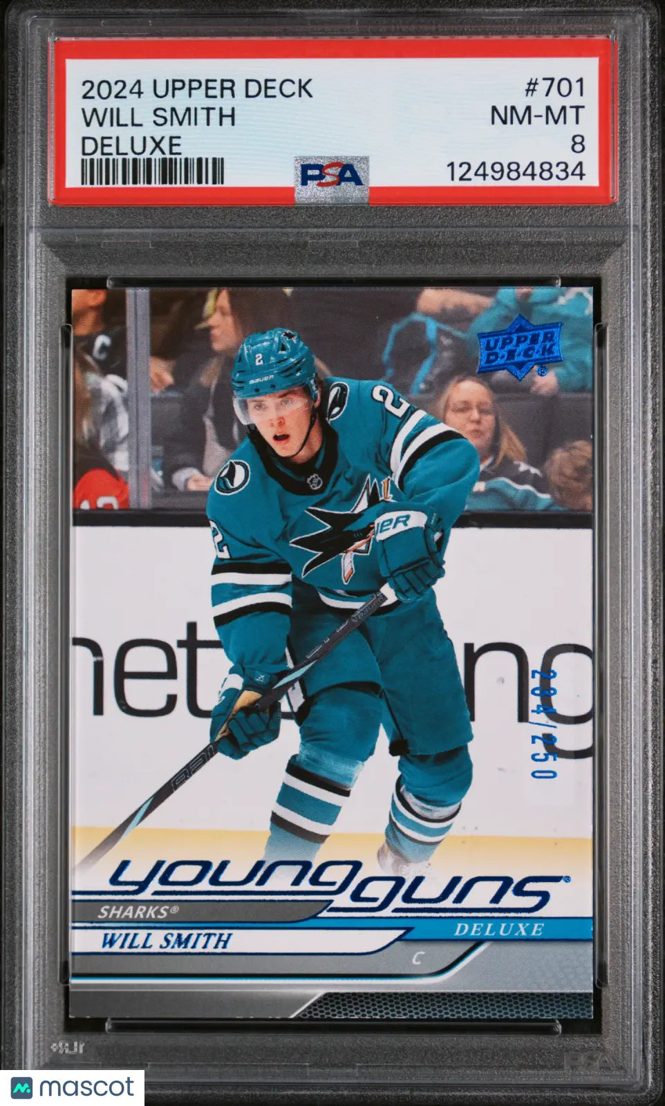 Will Smith Deluxe /250 Young Guns UD 2024-24 24-25 RC Rookie PSA 8 TOUGH Sharks 