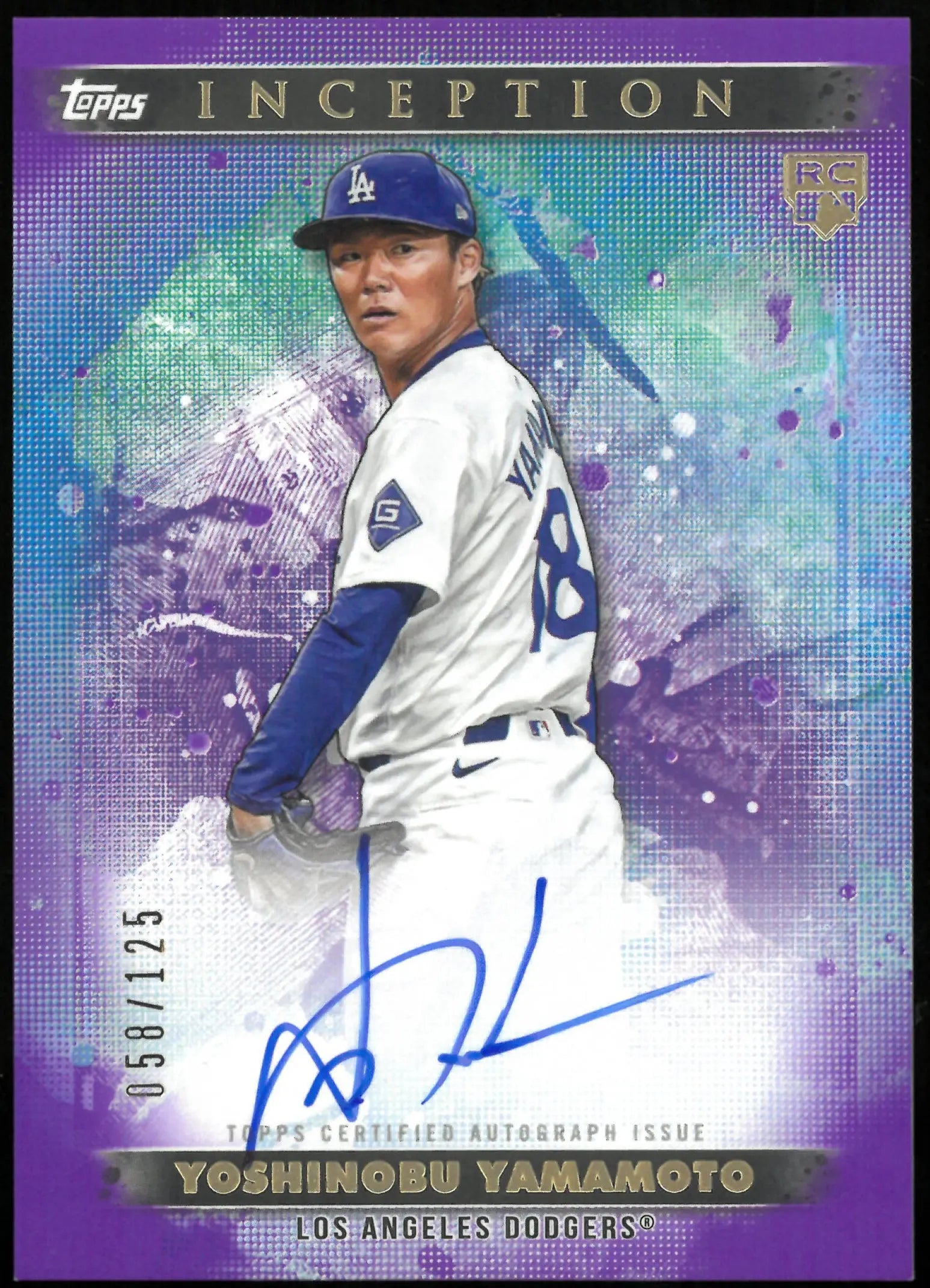 Yoshinobu Yamamoto /125 AUTO RC Inception Rookie 2024 Purple Topps 