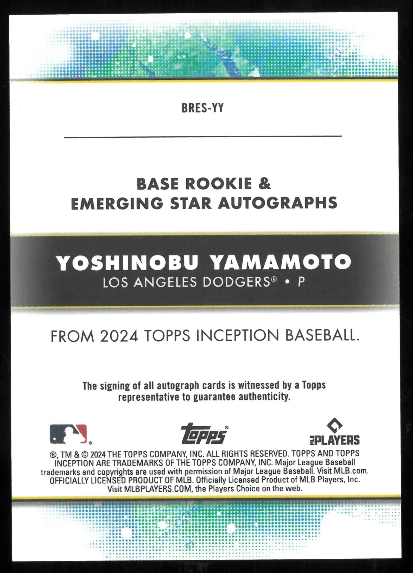 Yoshinobu Yamamoto /125 AUTO RC Inception Rookie 2024 Purple Topps 
