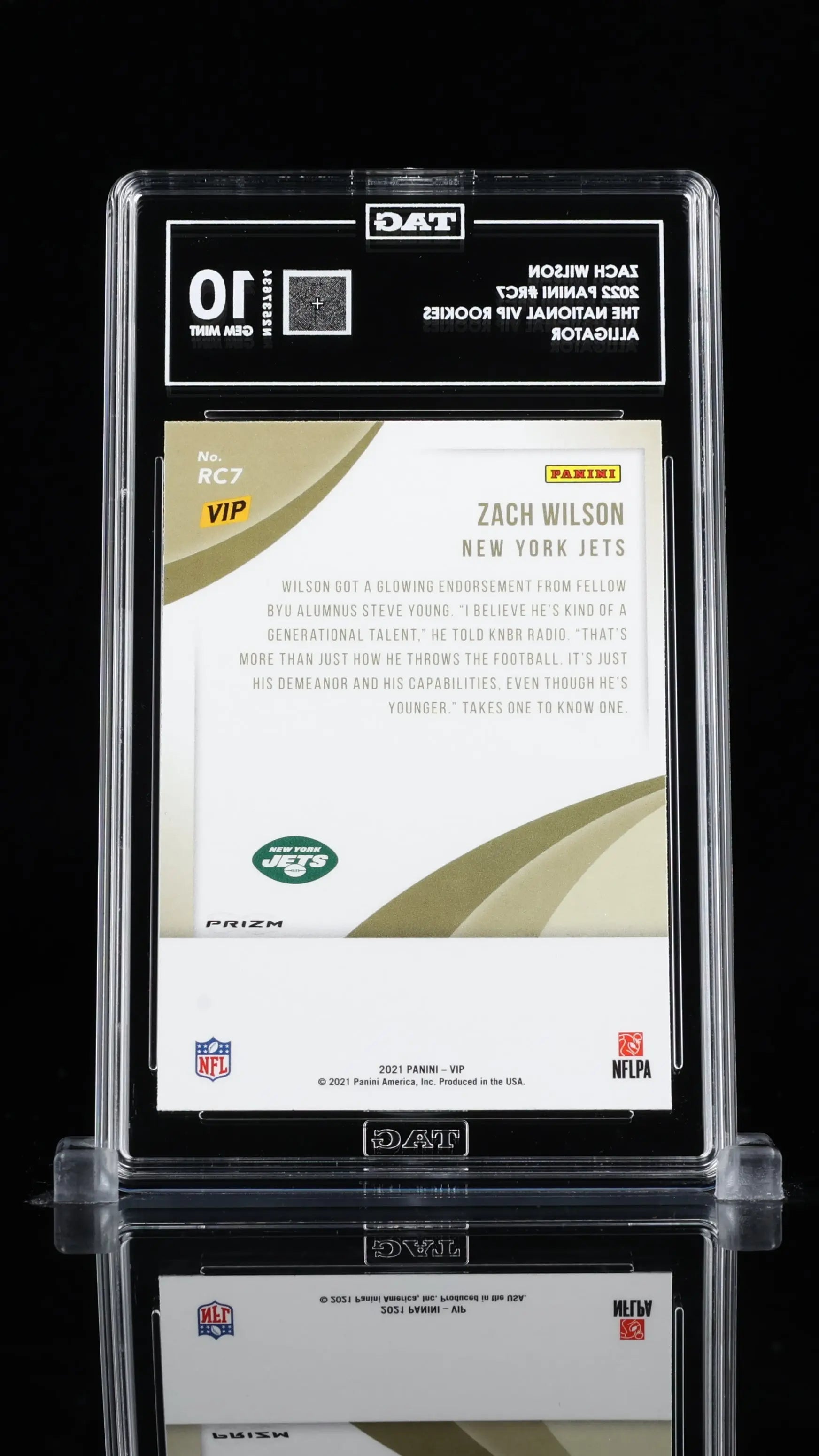 Zach Wilson Panini VIP Alligator RC TAG 10 GEM MINT Rookie RC7 National 