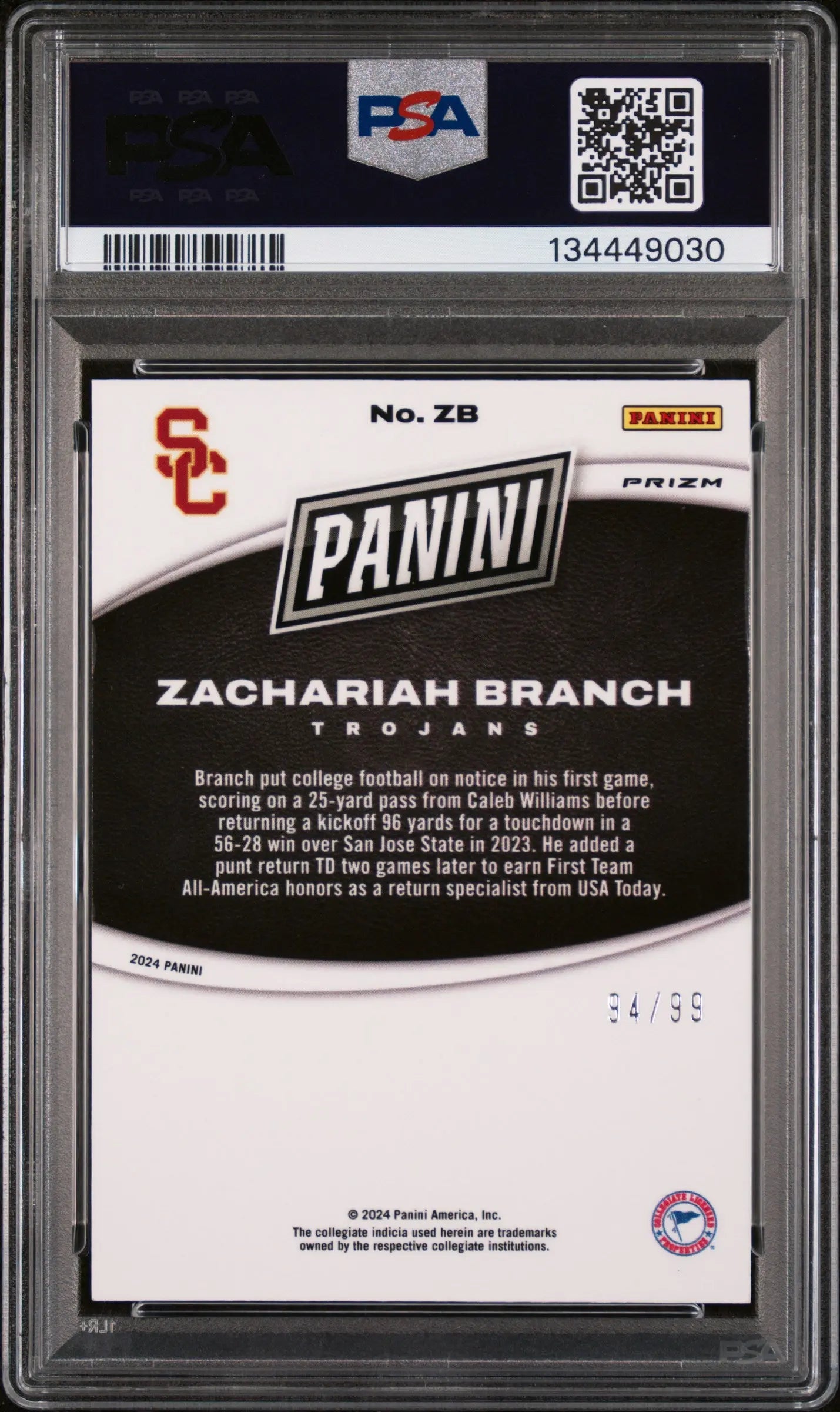 Zachariah Branch /99 PSA 9 NSCC Silver Pack Marketing Insert 