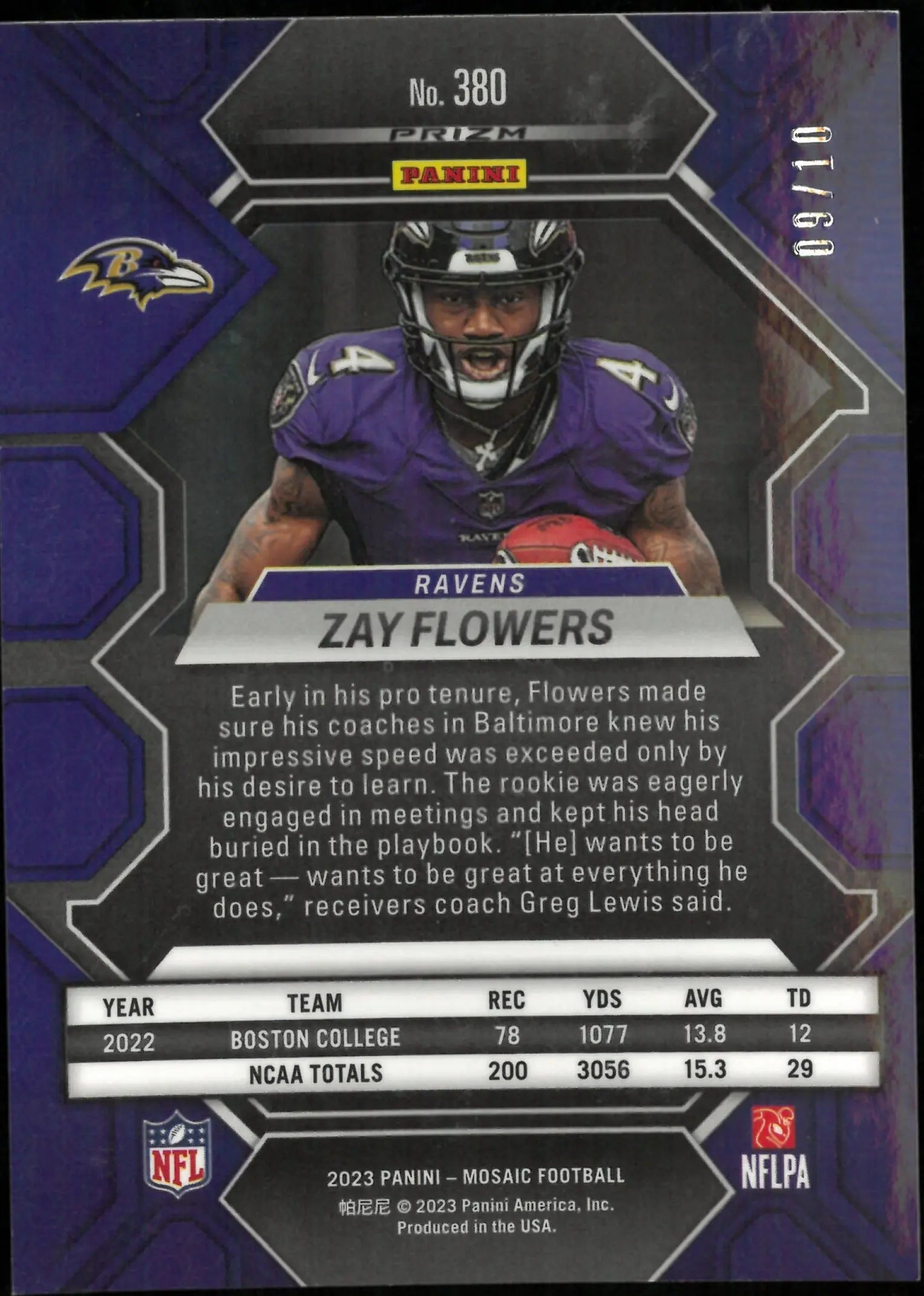 Zay Flowers /10 Mosaic 2023 Gold Panini 
