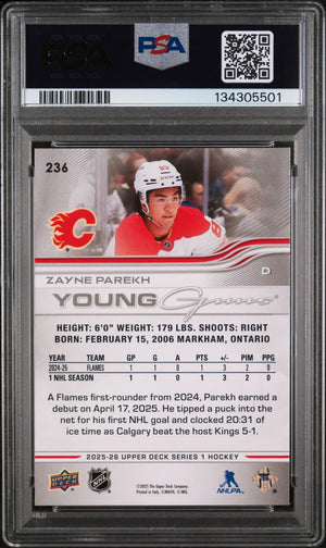 Zayne Parekh Young Guns RC Rookie PSA 9 2025-26 Upper Deck UD 