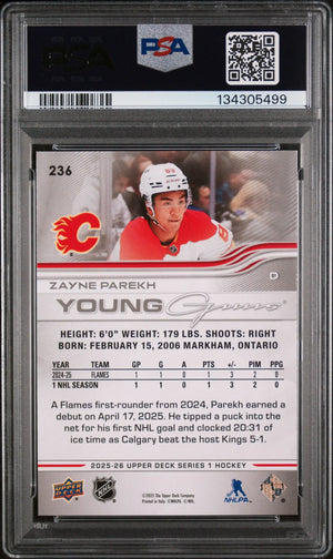 Zayne Parekh Young Guns RC Rookie PSA 9 2025-26 Upper Deck UD 