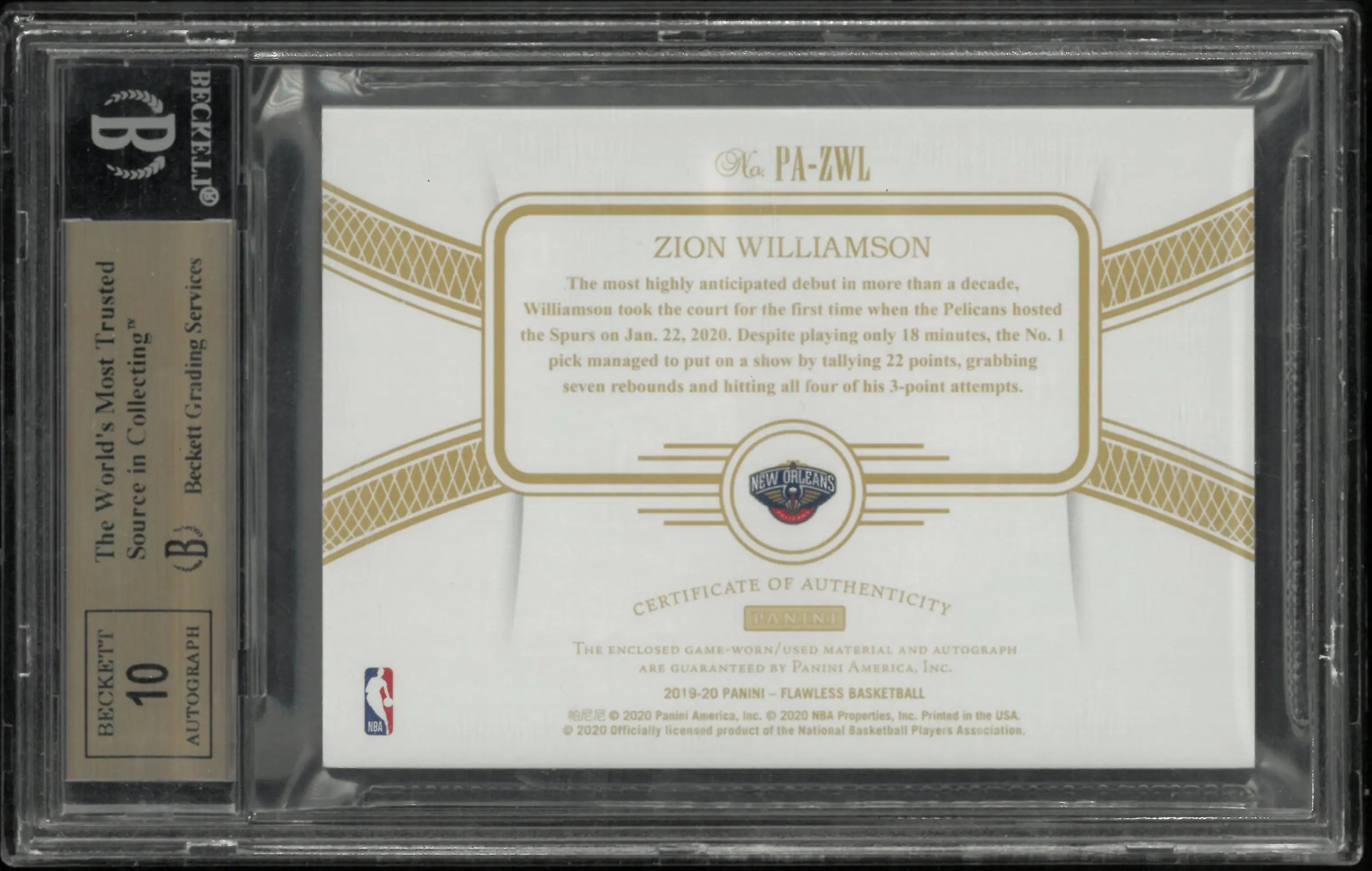 Zion Williamson Patch Autograph RC /5 5/5 Flawless Emerald BGS 9.5 GEM Auto 10 