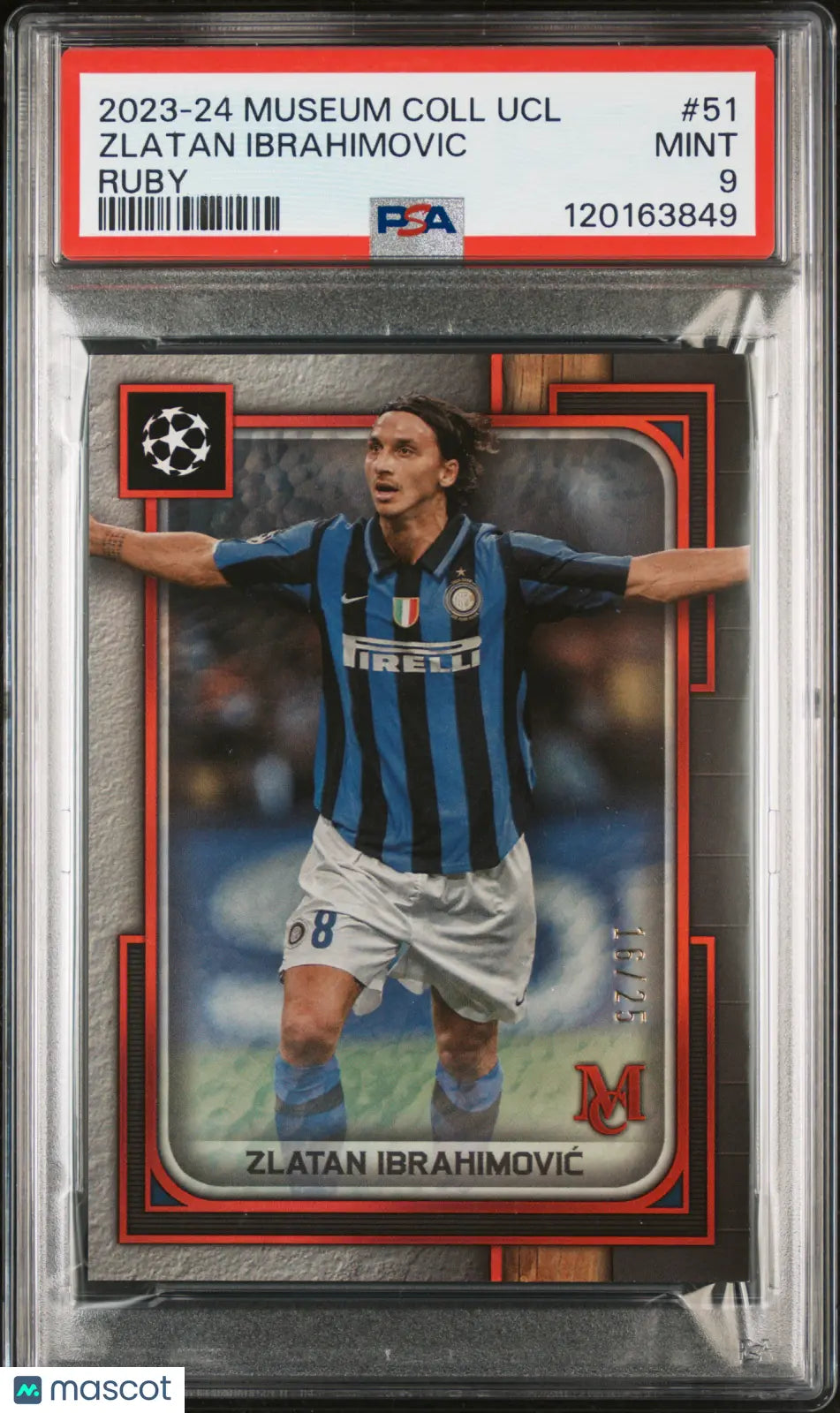Zlatan Ibrahimovic Ruby /25 PSA 9 2023-24 Museum Topps UCL #51 16/25 