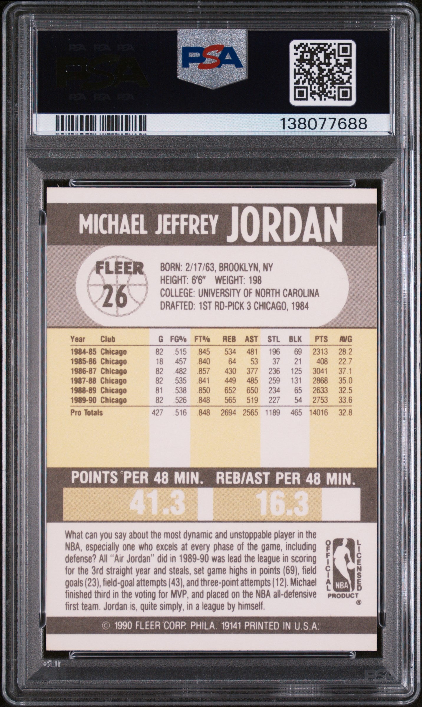 1990 Fleer Basketball Michael Jordan #26 PSA 10
