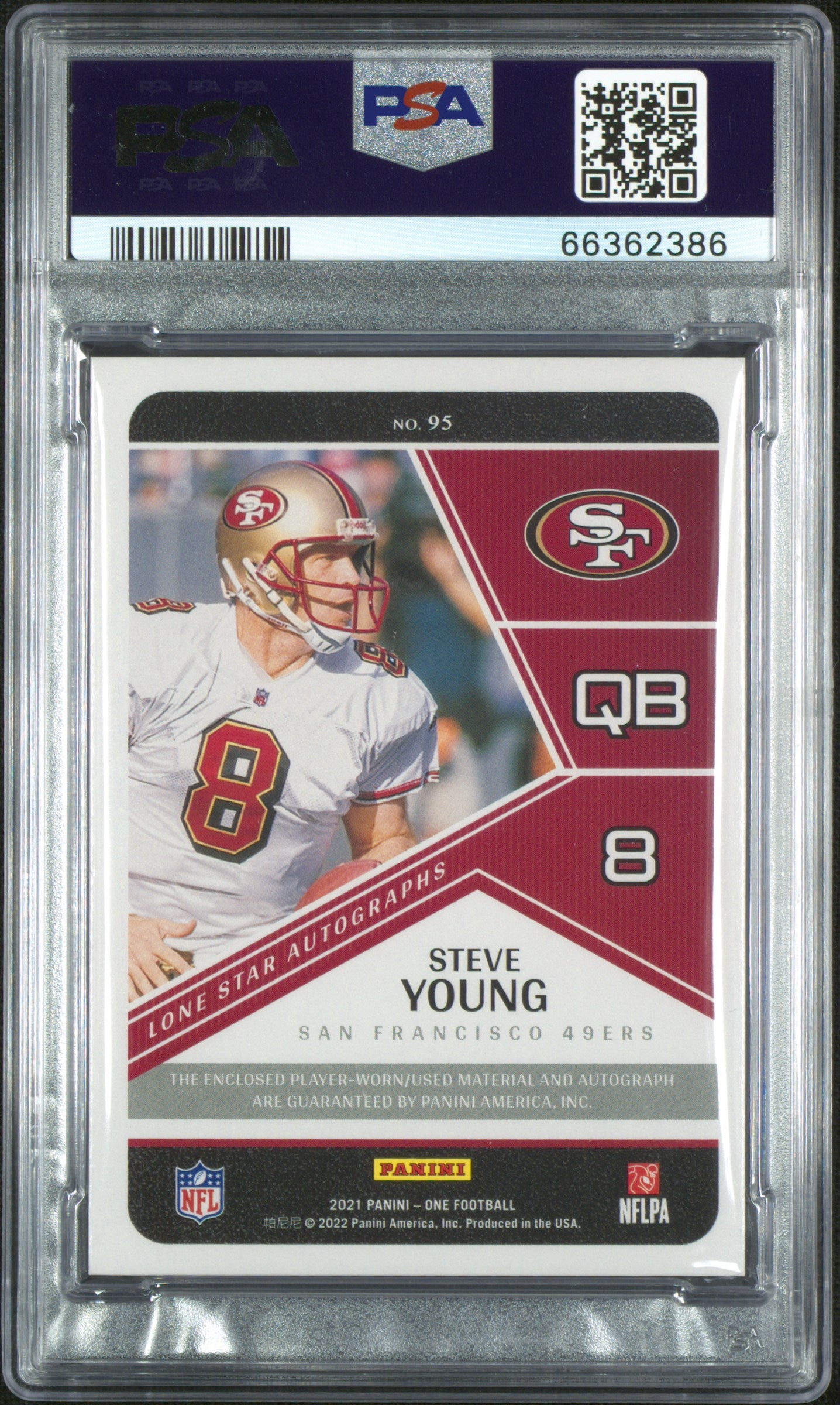 Steve Young Auto Patch PSA 10 /10 LONE STAR Autographs 2021 Panini One 49ERS