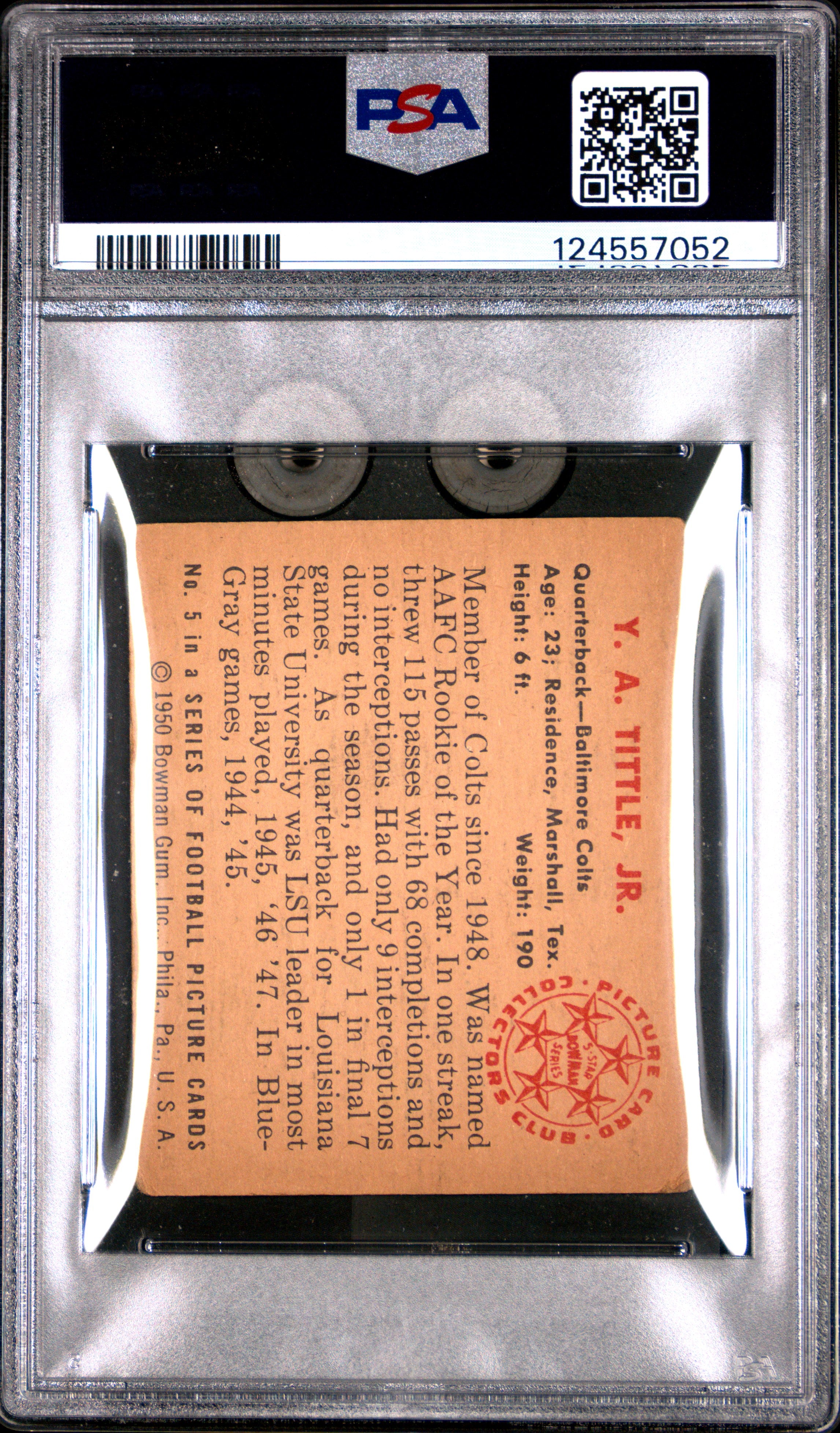 1950 Bowman Football Y. A. Tittle #5 PSA 2.5