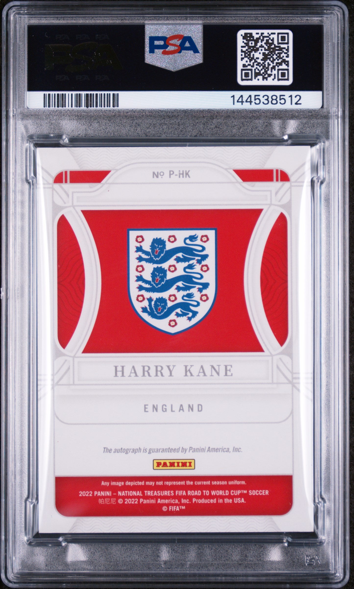 2022 Panini National Treasure FIFA RTQ Ruby Penmanship Auto Harry Kane /15 PSA 8