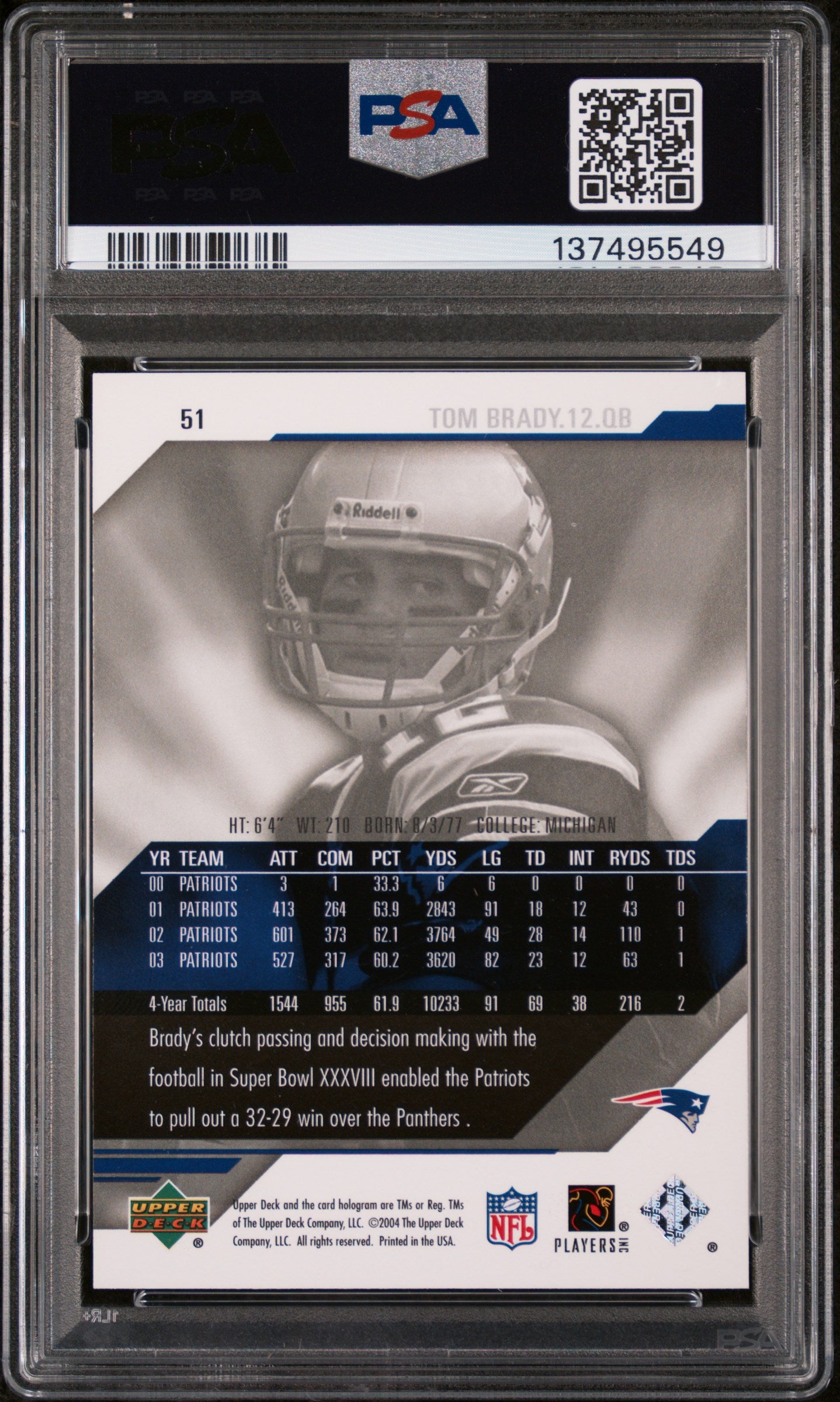 2004 Upper Deck Diamond Pro Sigs Tom Brady #51 PSA 10