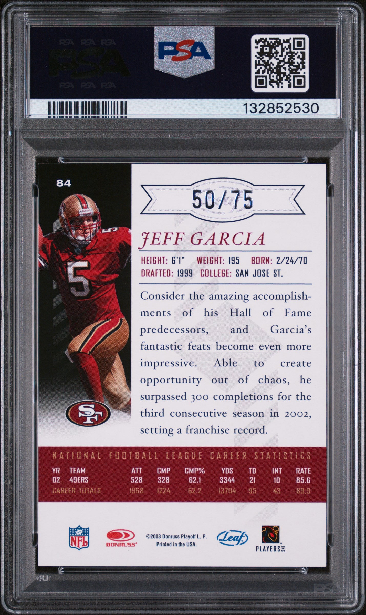 Jeff Garcia Silver Spotlight /75 2003 Leaf Limited NFL PSA 9