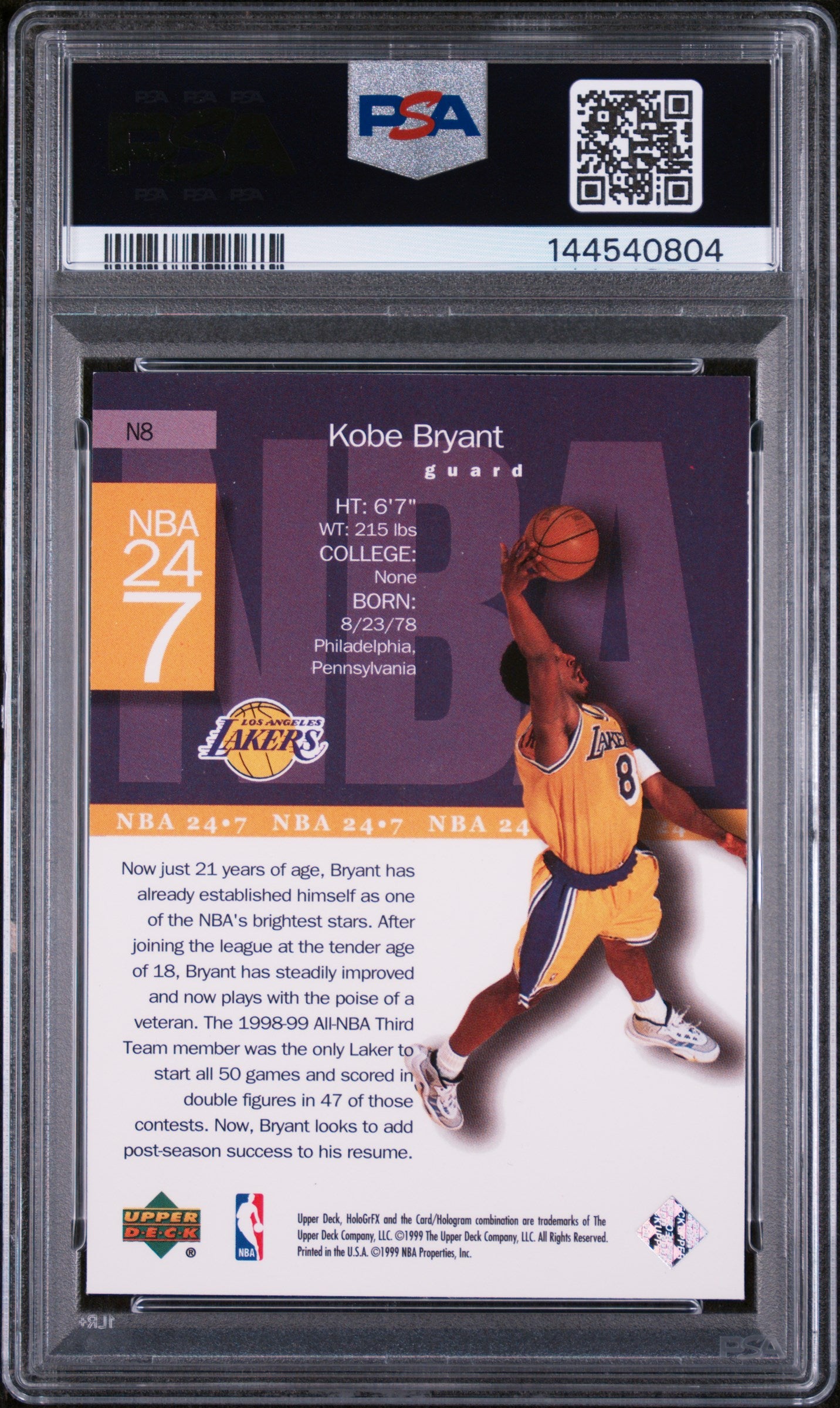 1999 Upper Deck HoloGrFX NBA 24/7 Kobe Bryant #N8 PSA 9
