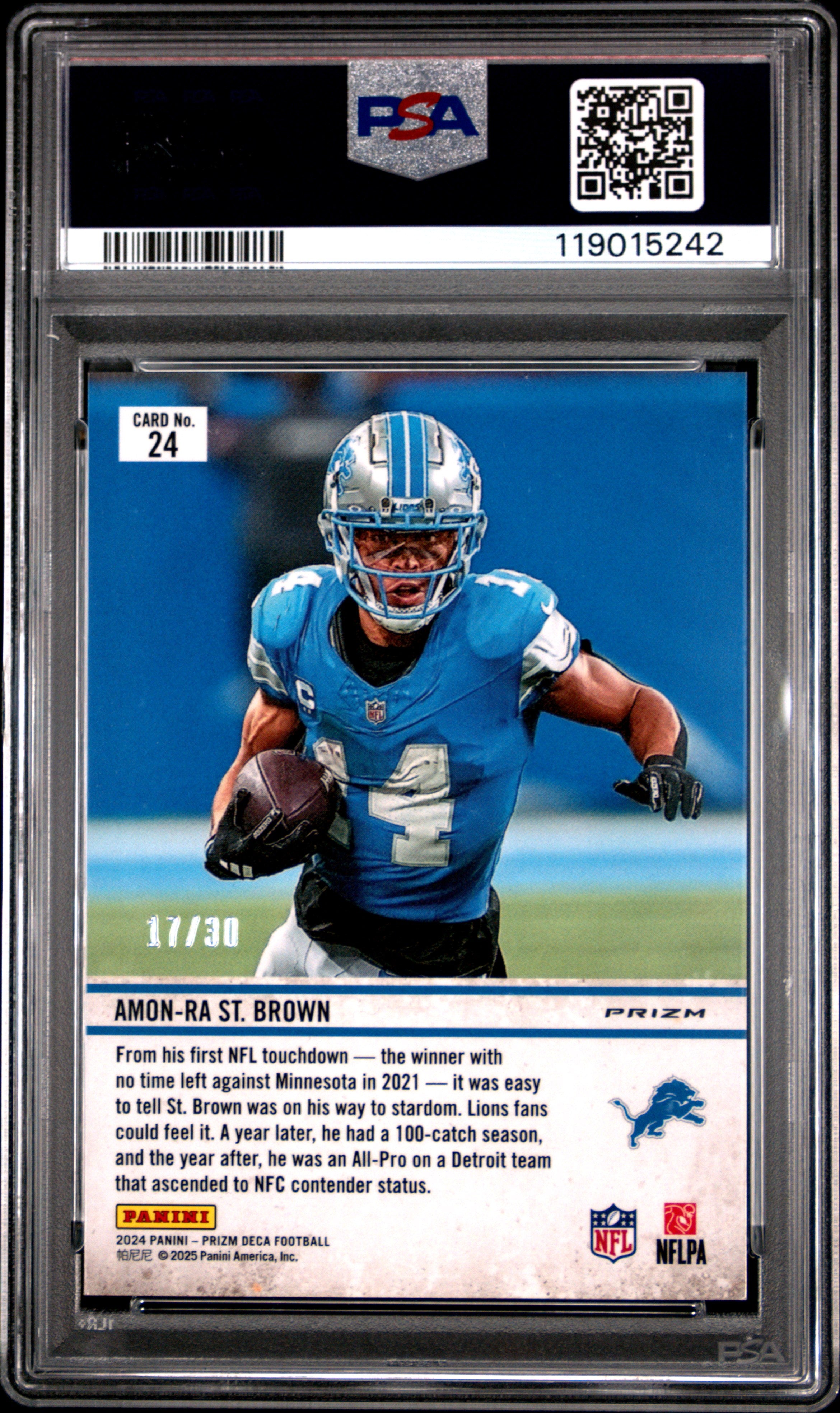 Amon-ra St Brown Downtown Bound PSA 10 /30 Mojo Prizm Deca 2024