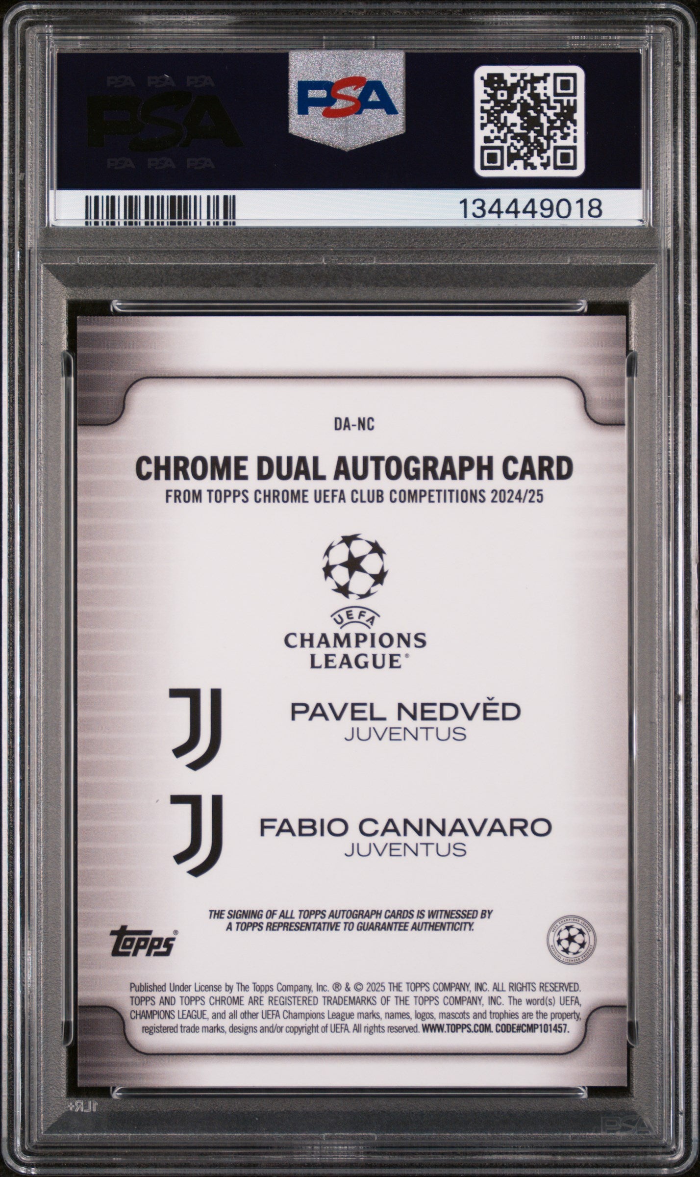 Pavel Nedved Fabio Cannavaro Auto /5 1/5 PSA 10 24-25 Topps Chrome Starball Red