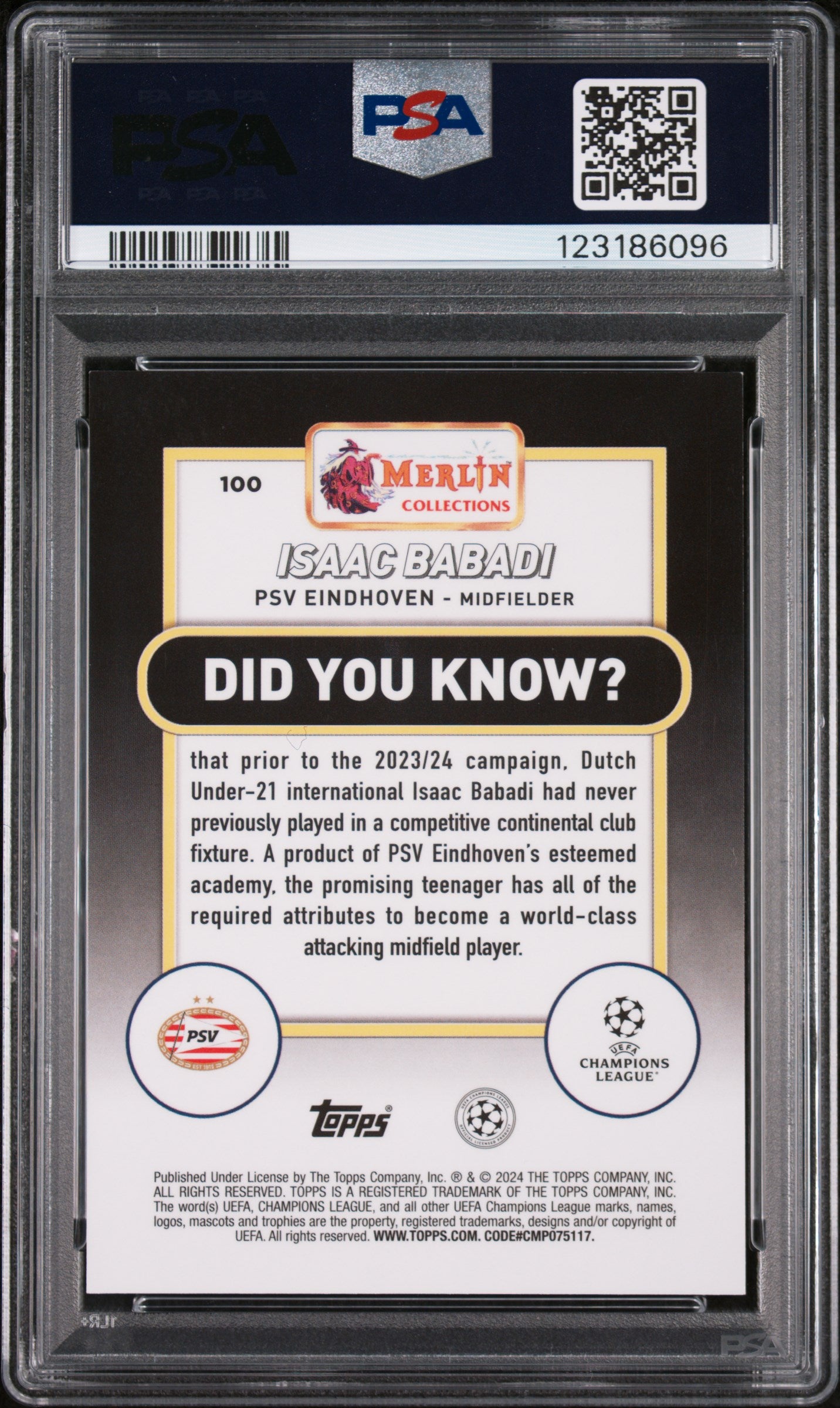 2023-24 Topps Merlin UCC Red Refractor Rookie Isaac Babadi /5 PSA 9