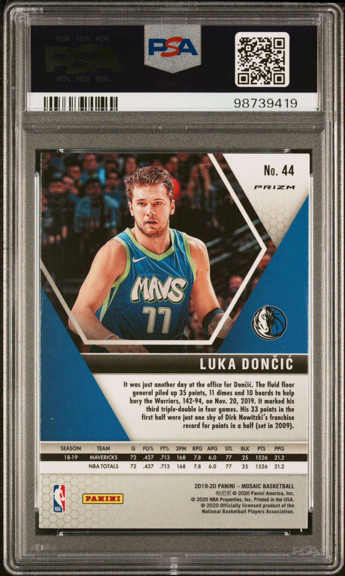 2019-20 Panini Mosaic Basketball Pink Camo Luka Doncic PSA 10