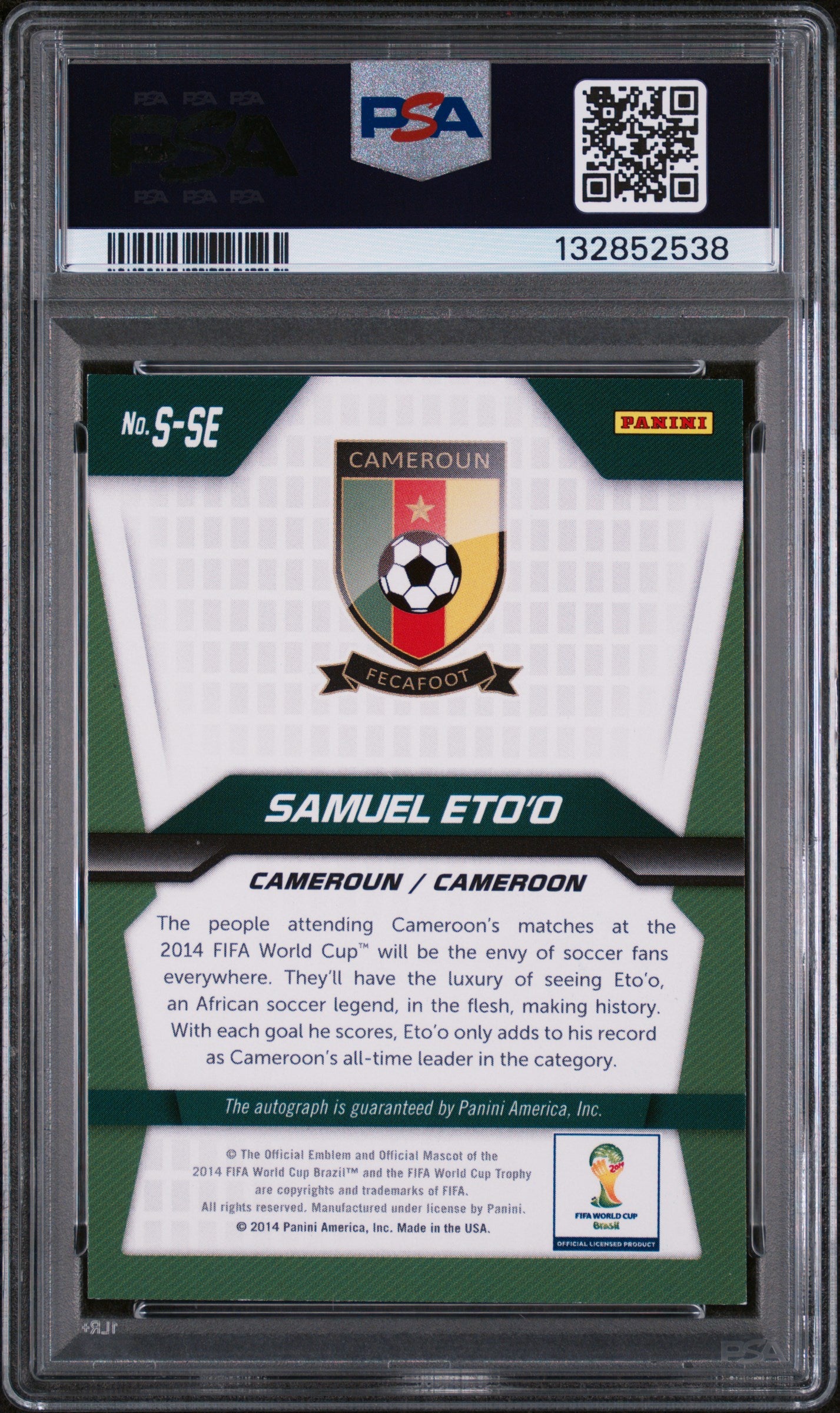 Samuel Eto'o Auto Cameroon PSA 9 2014 Panini Prizm World Cup