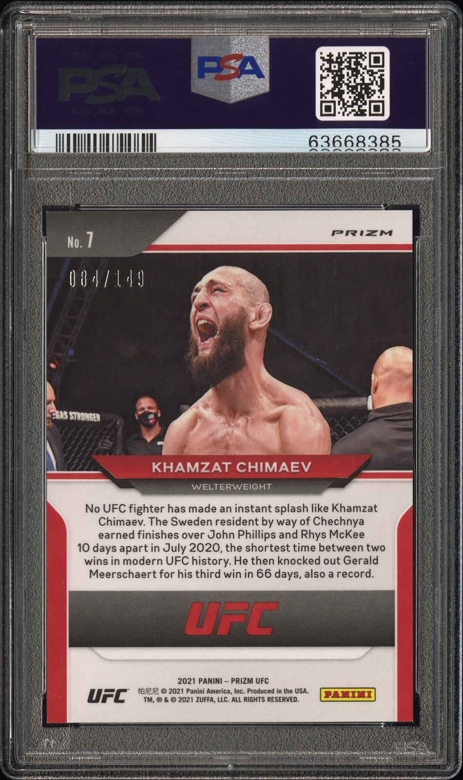 2021 Panini Prizm UFC Purple Rookie Khamzat Chimaev /149 PSA 9