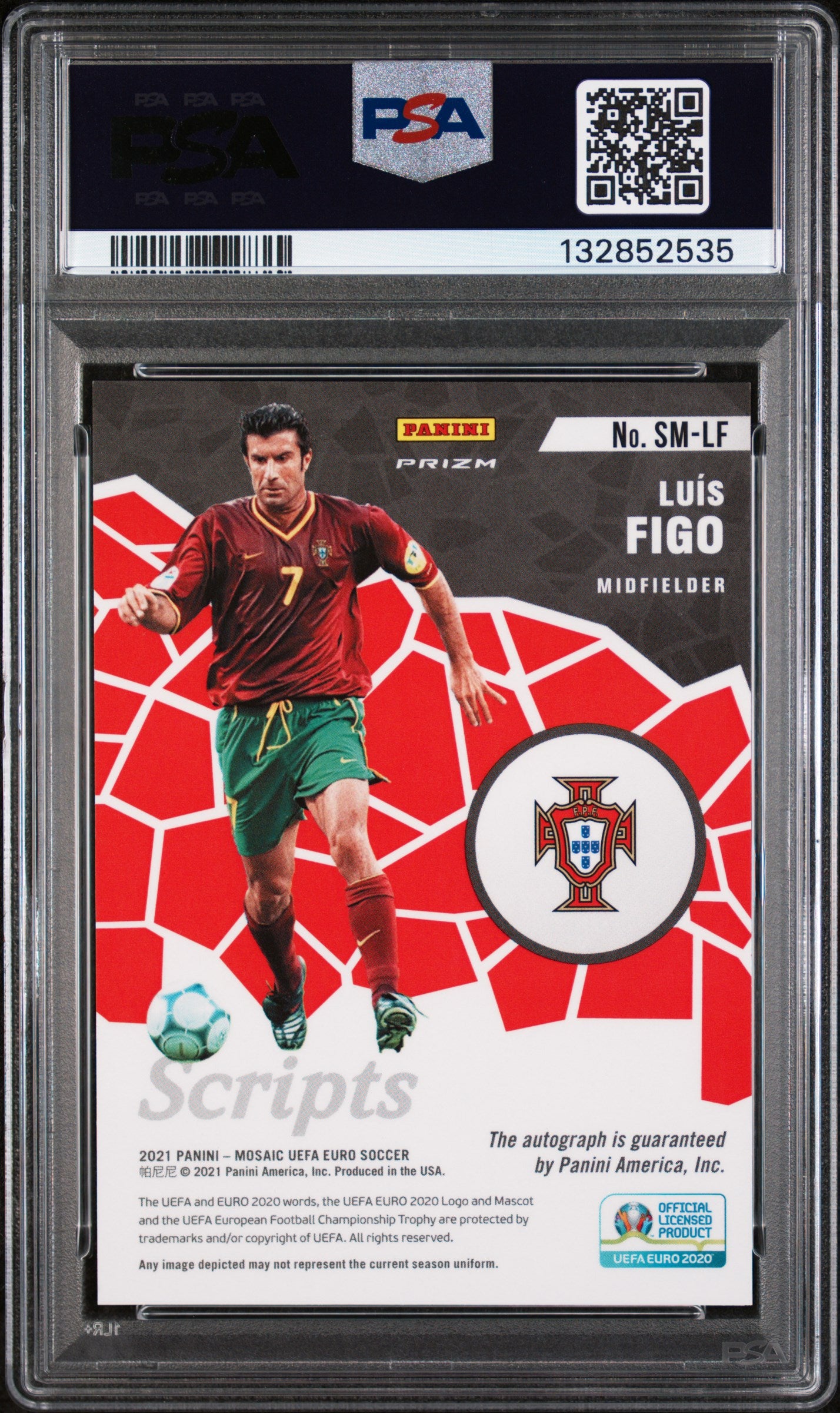 Luis Figo Scripts Mosaic PSA 10 Auto 2020-21 UEFA Euro 2020 Autograph