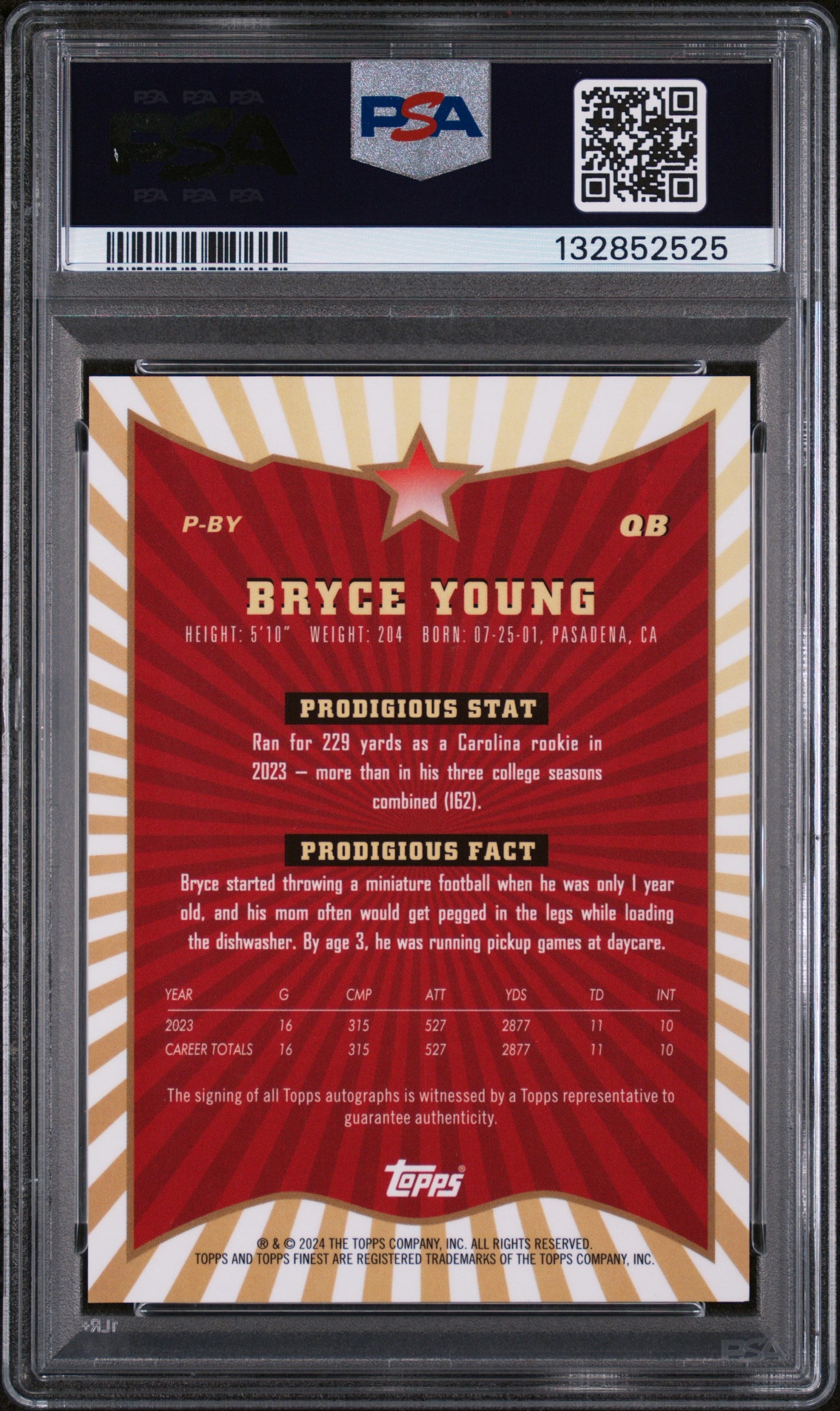 Bryce Young PSA 10 Prodigies Auto PSA 10 Autograph 2024 Topps Finest