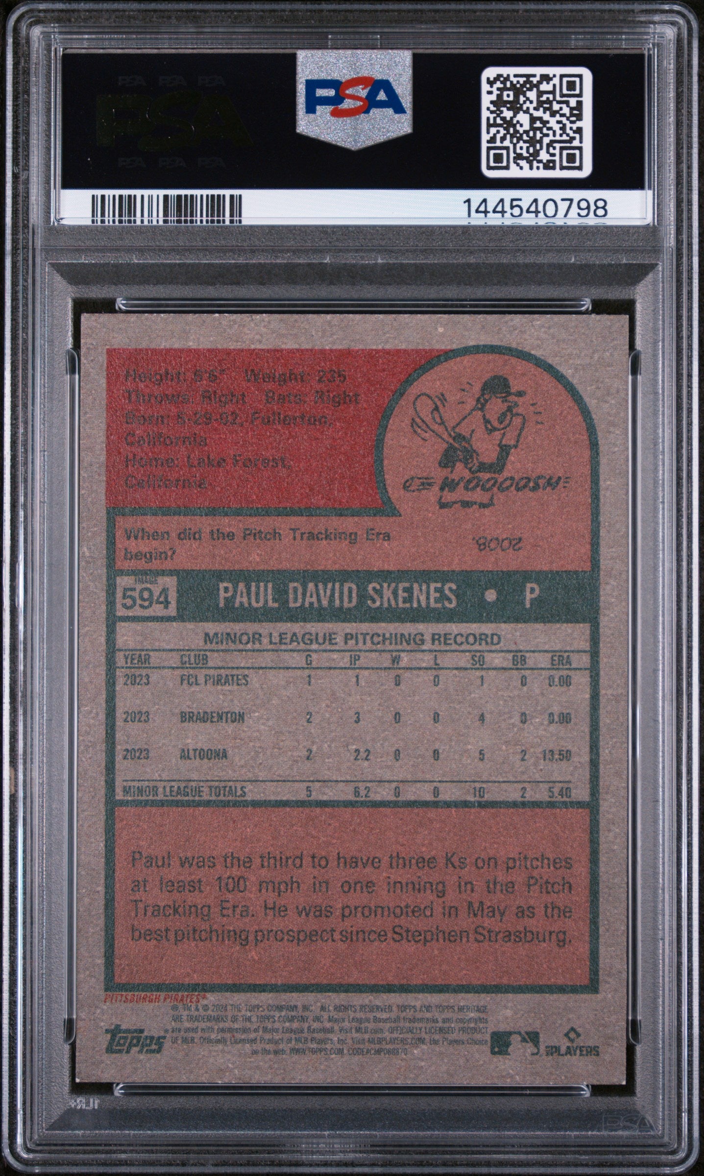 2024 Topps Heritage Image Variation Rookie Paul Skenes #594 PSA 9