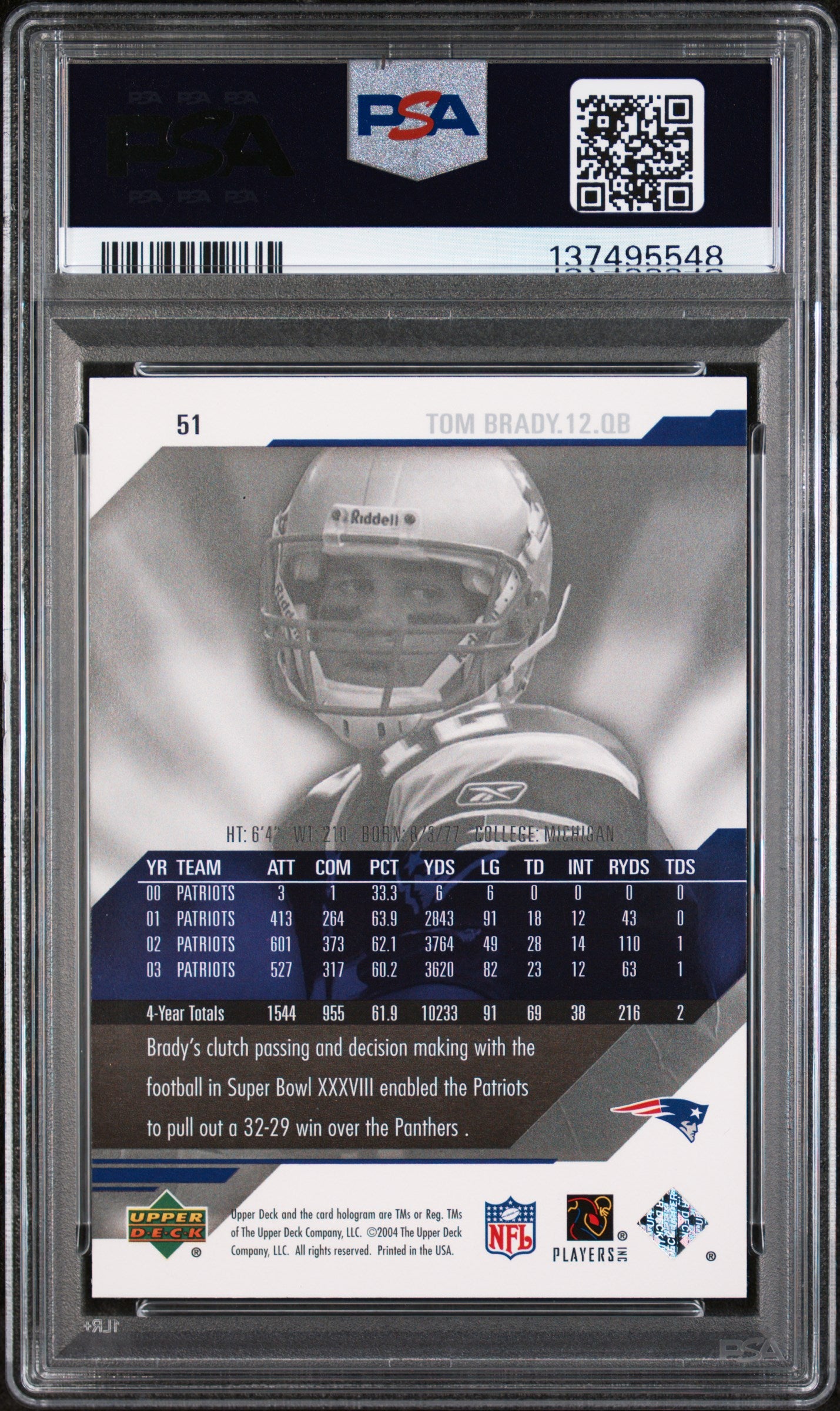 2004 Upper Deck Diamond Pro Sigs Tom Brady #51 PSA 10