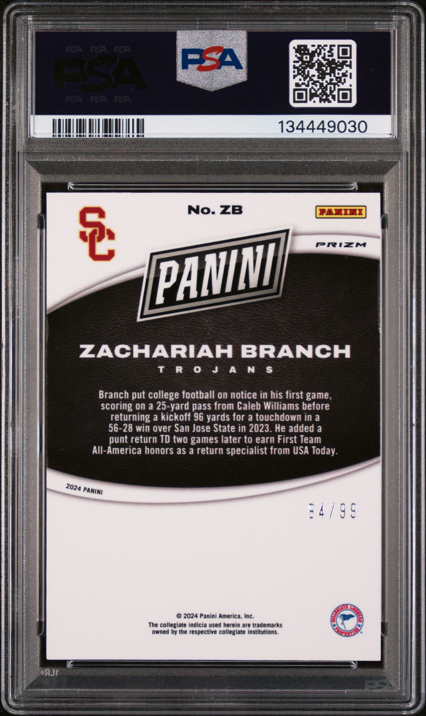 Zachariah Branch /99 PSA 9 NSCC Silver Pack Marketing Insert
