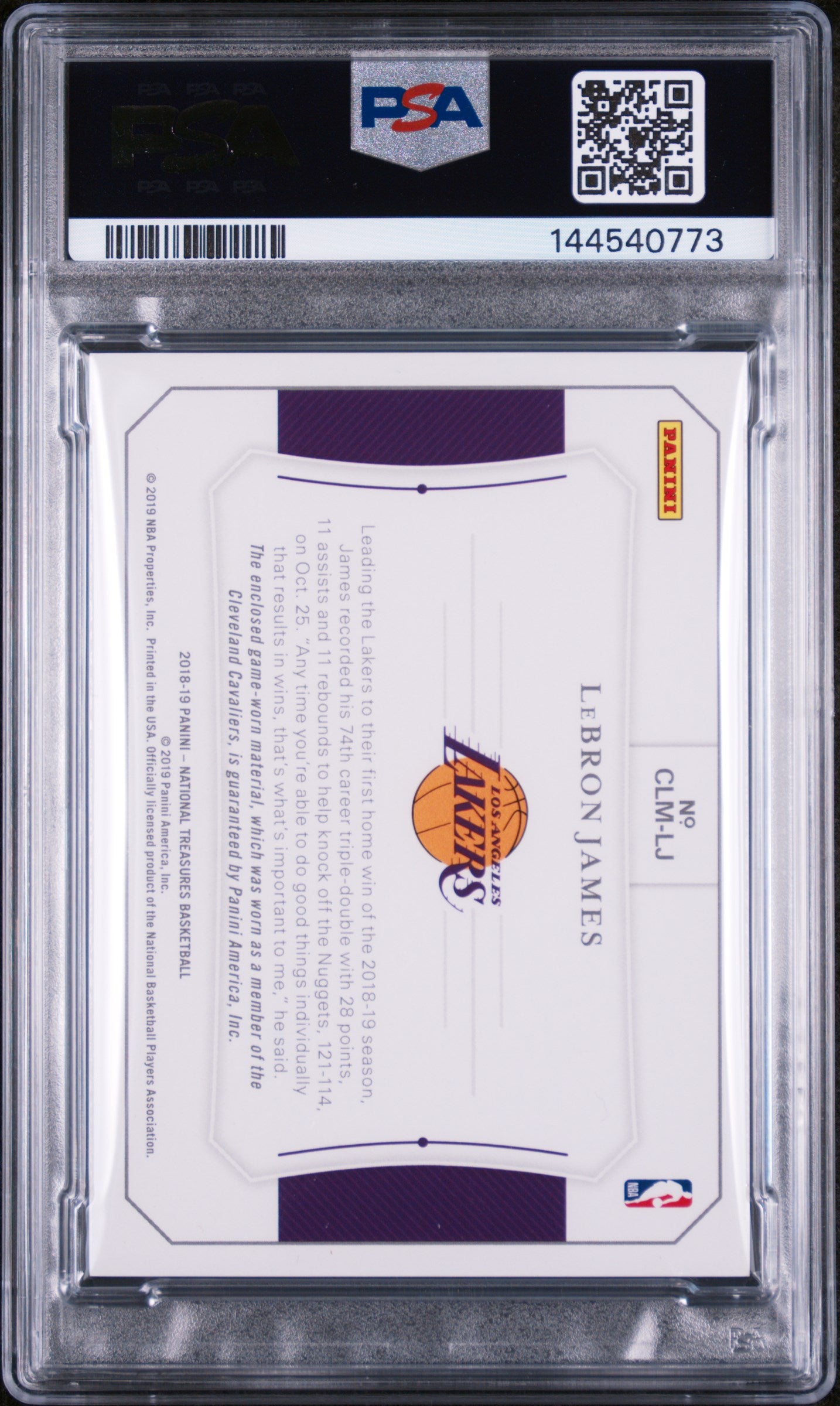 2018 Panini National Treasures Colossal Materials LeBron James #LJ /99 PSA 10