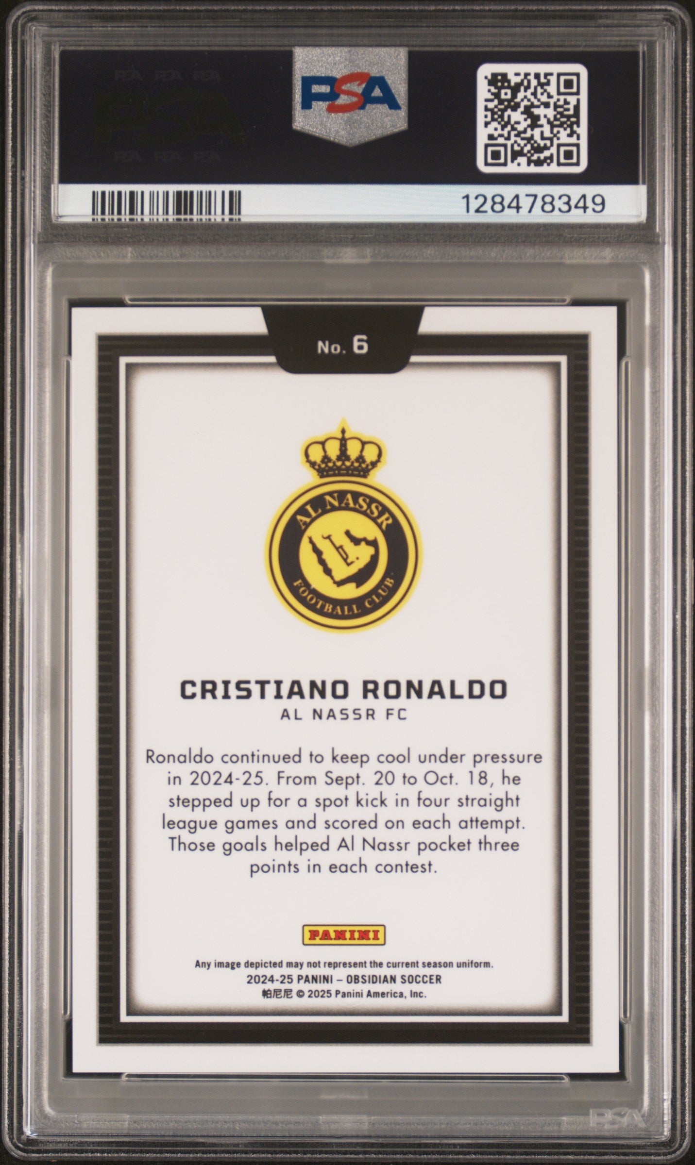 2024-25 Panini Obsidian Black Color Blast Cristiano Ronaldo #6 PSA 10