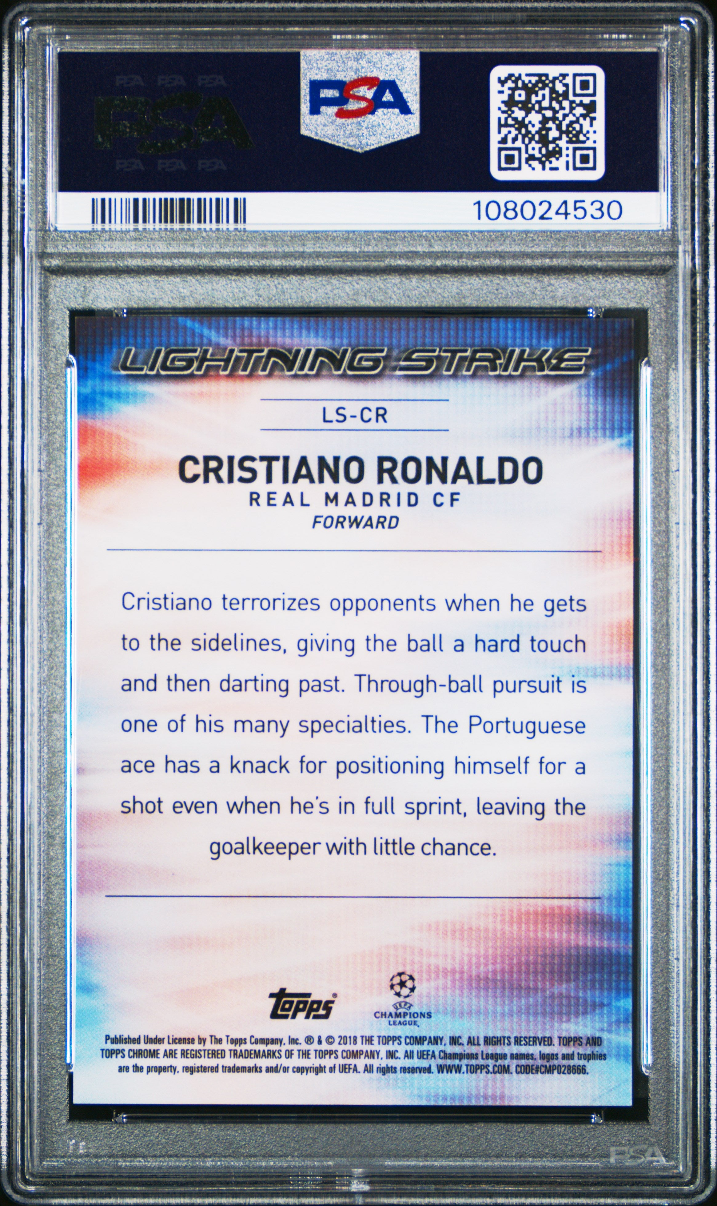 2017 Topps Chrome UEFA CL Lightning Strike Cristiano Ronaldo #LS-CR PSA 10