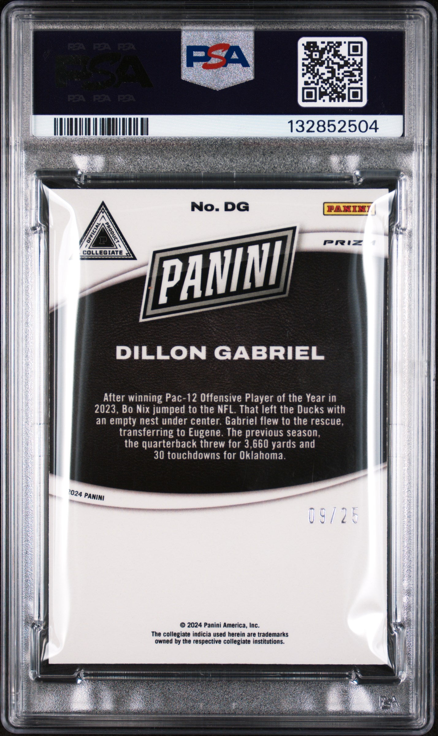 Dillon Gabriel /25 PSA 8 2025 Panini NSCC Silver Pack Marketing Insert