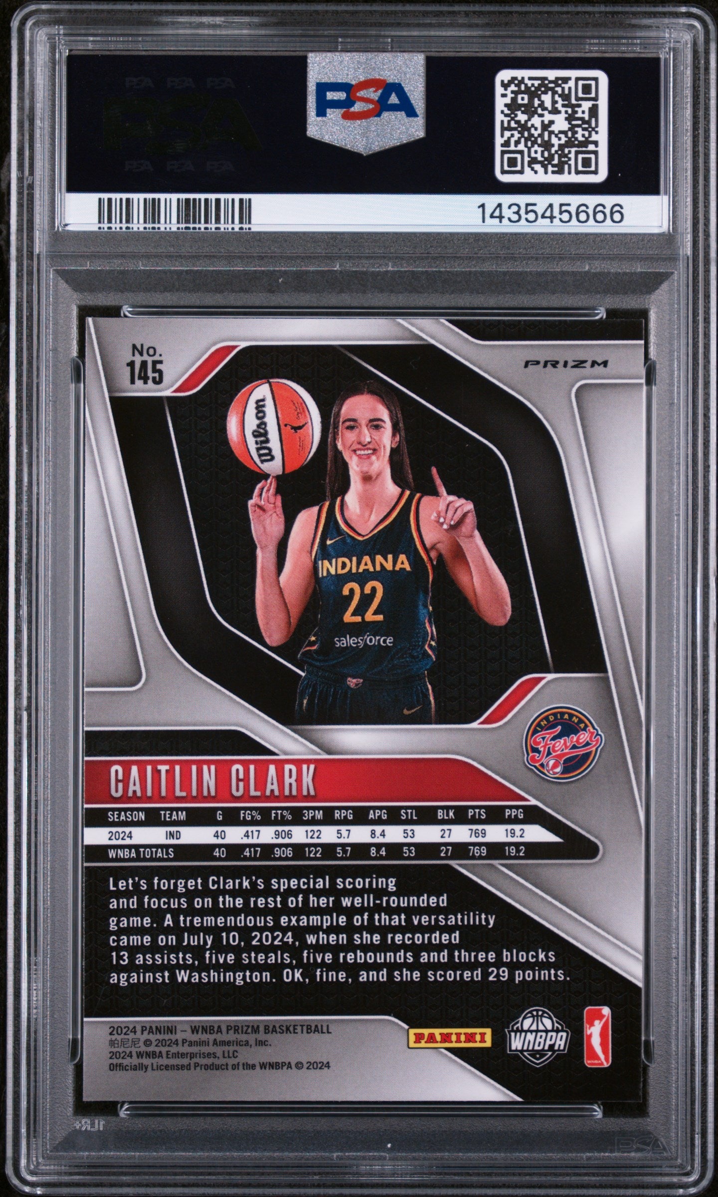 2024 Panini Prizm WNBA Blue Velocity Rookie Caitlin Clark #145 PSA 8
