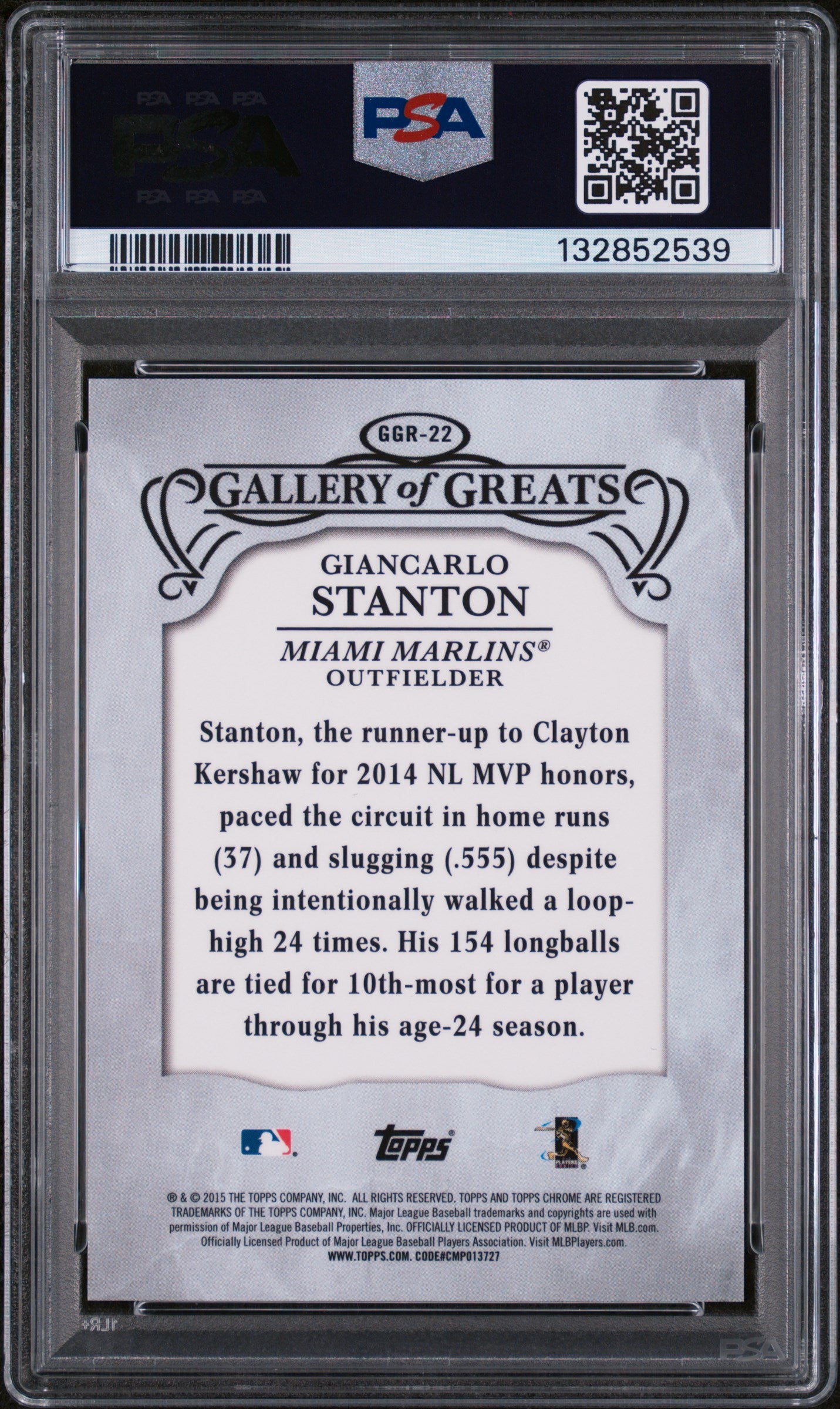 Giancarlo Mike Stanton PSA 9 2015 Topps Chrome Gallery of Greats Yankees
