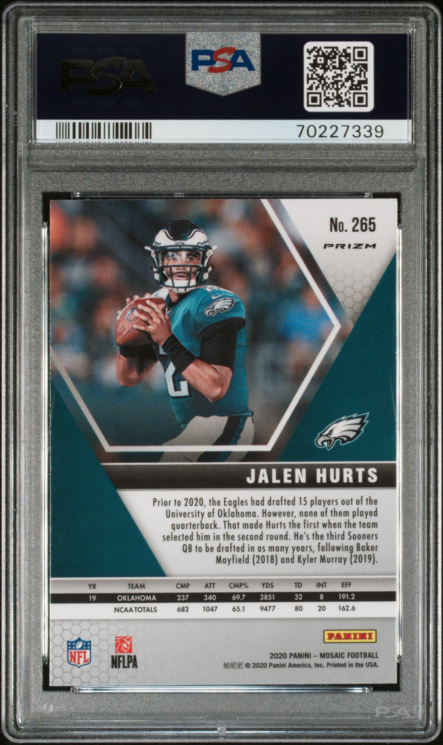 2020 Panini Mosaic Football Jalen Hurts NFL Debut RC Rookie Red PSA 10