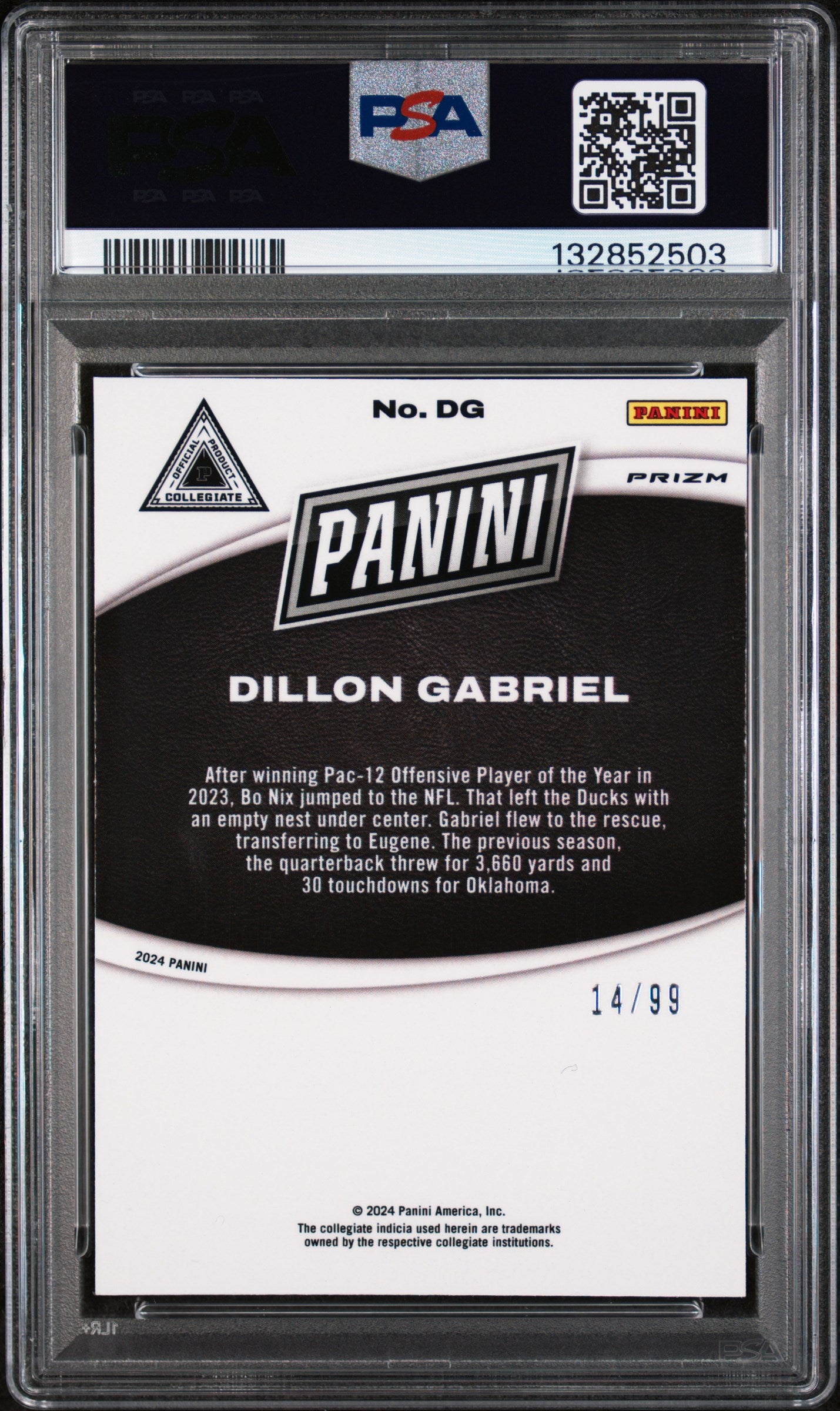 Dillon Gabriel /99 PSA 10 NSCC Silver Pack Marketing Insert