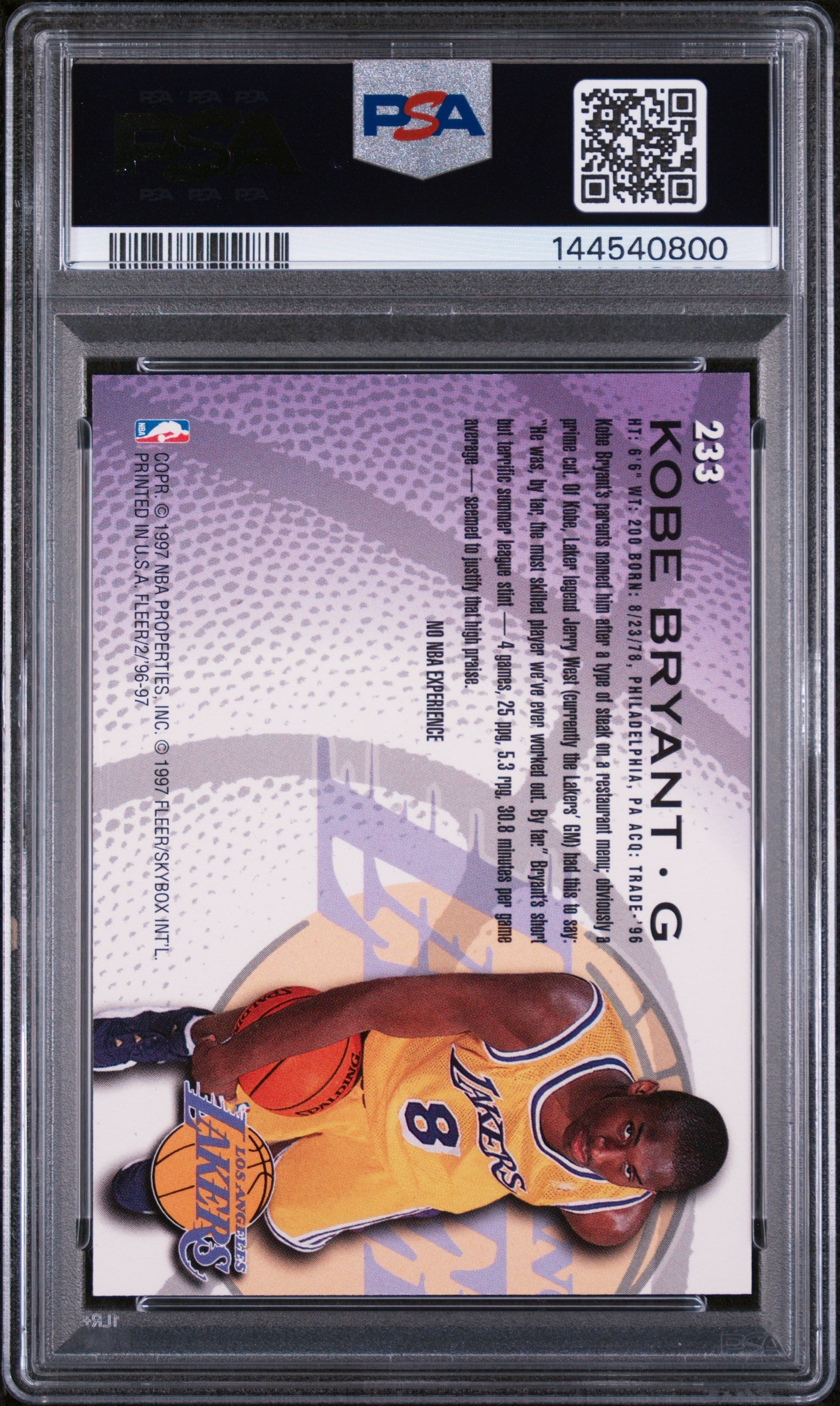 1996 Fleer European Kobe Bryant #233 PSA 8