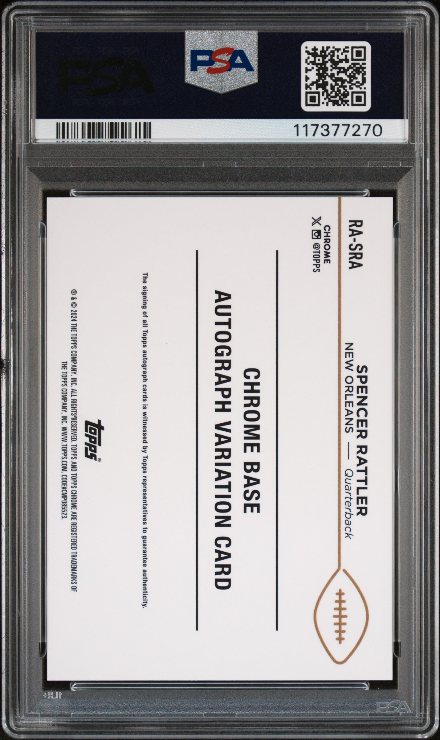 Spencer Rattler Auto RC PSA 10 Rookie 2024 Topps Chrome Variation