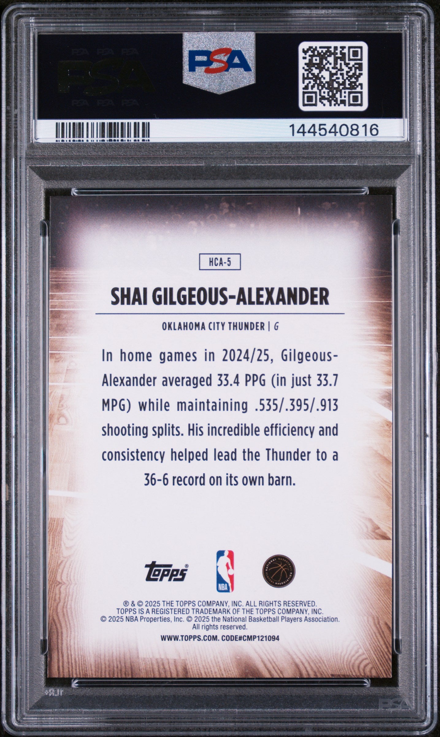 2025 Topps Basketball Home Court Shai Gilgeous-Alexander #HCA-5 PSA 9
